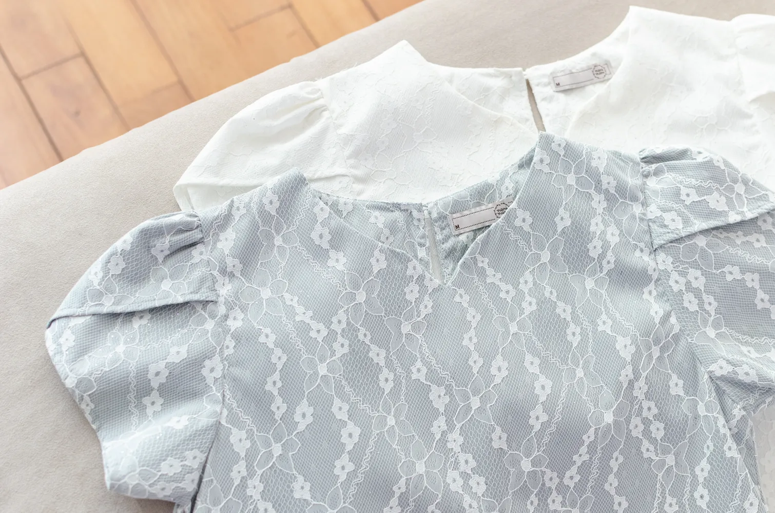 MT0202 Lace Petal Sleeve Blouse – Light Grey - Image 6