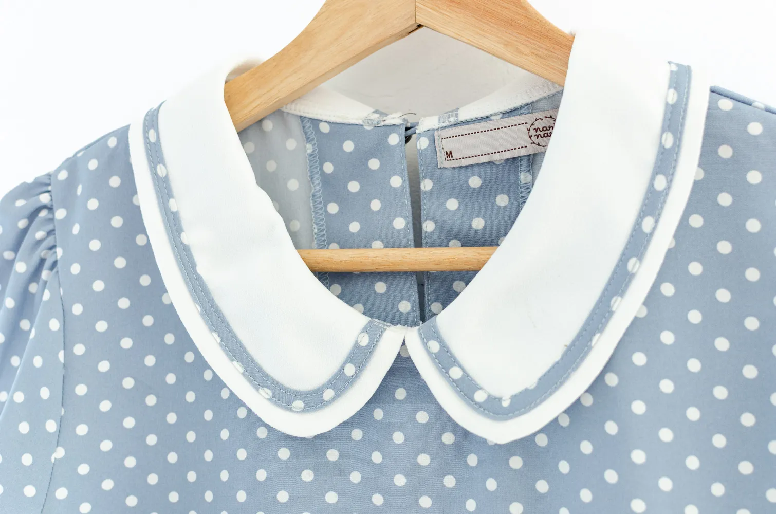 MT4101 Trimmed Peter Pan Dot Collar Blouse – Faded Blue - Image 2
