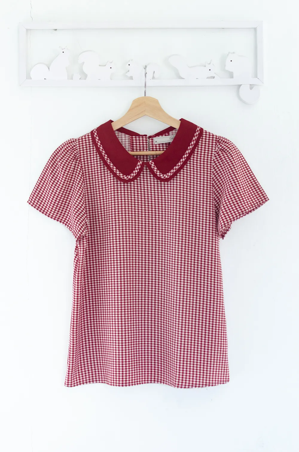 MT4101 Trimmed Peter Pan Collar Blouse – Red Gingham - Image 4