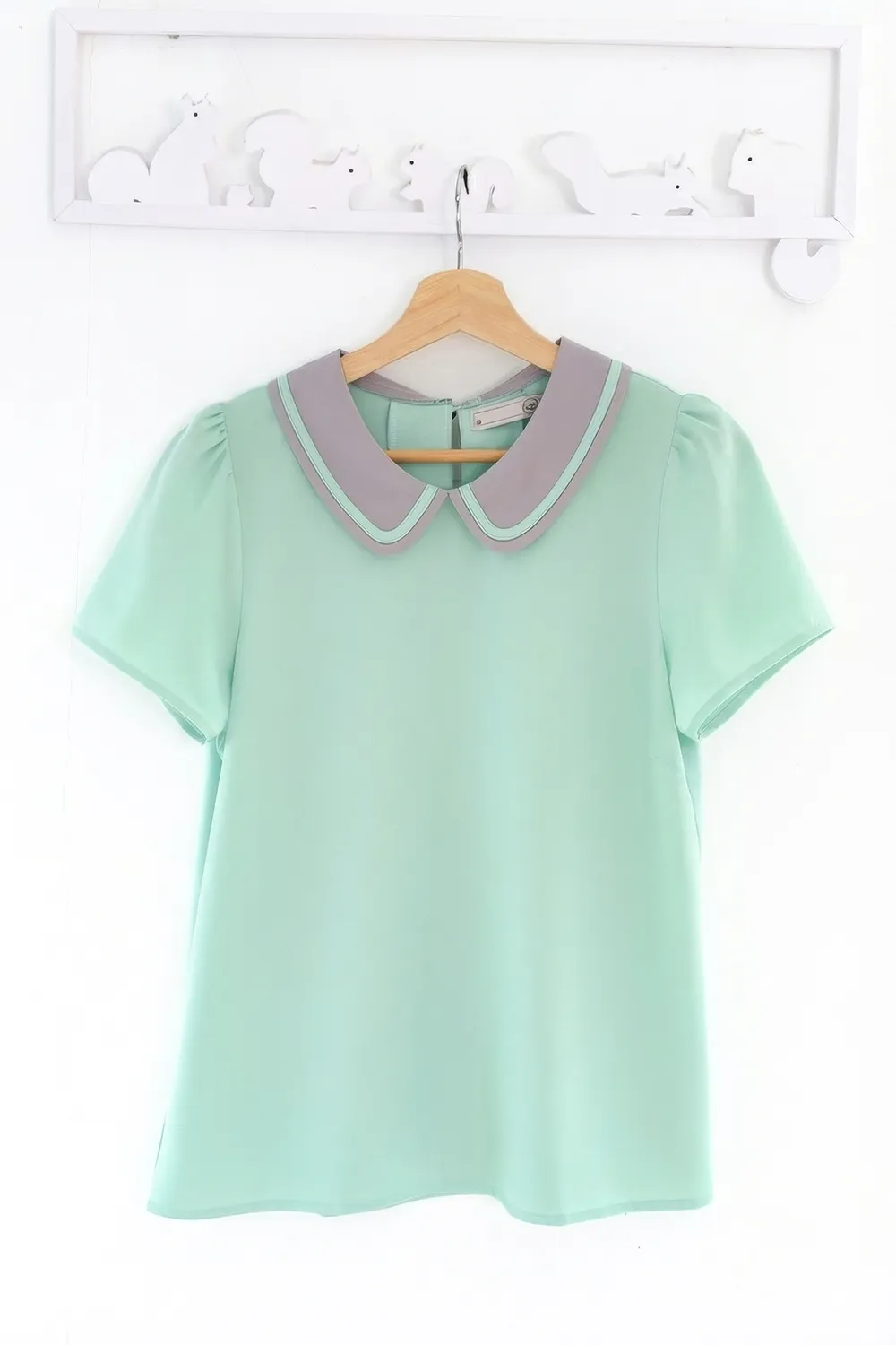 MT4101 Trimmed Peter Pan Collar Blouse – Mint Green - Image 3