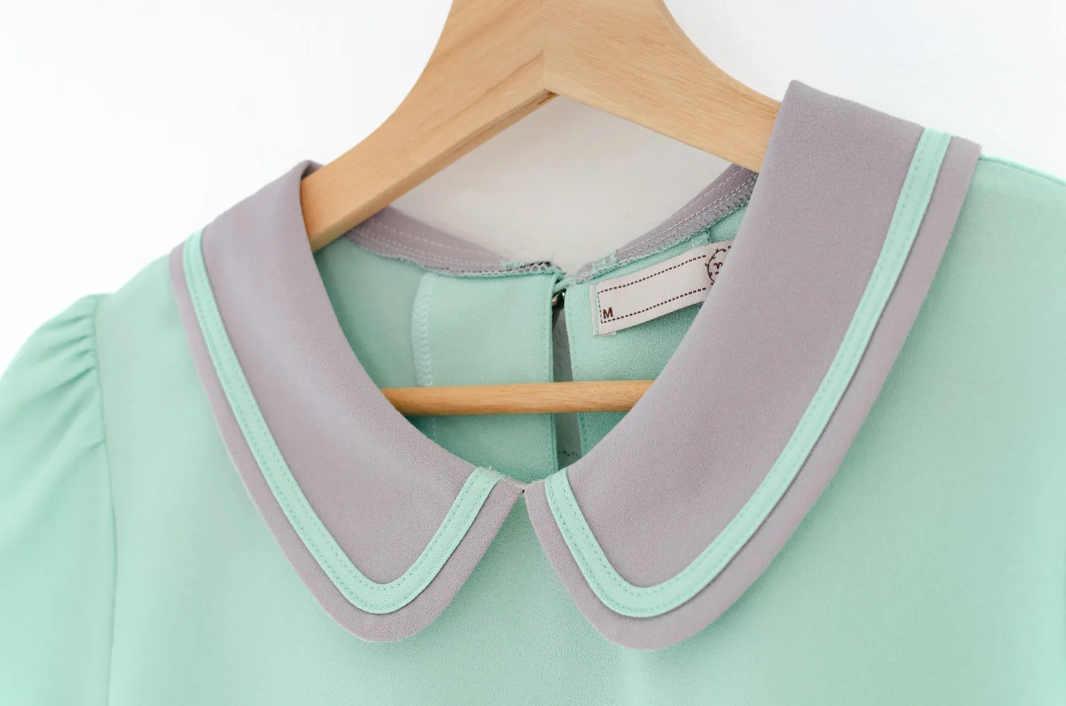 MT4101 Trimmed Peter Pan Collar Blouse – Mint Green - Image 4
