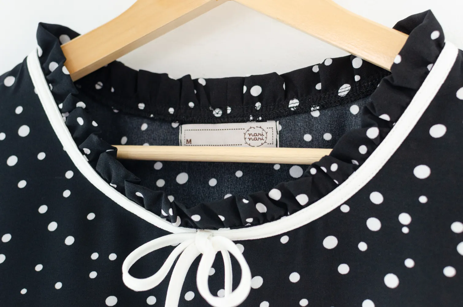 MT4834 Ruff Collar Dot Blouse – Black - Image 3