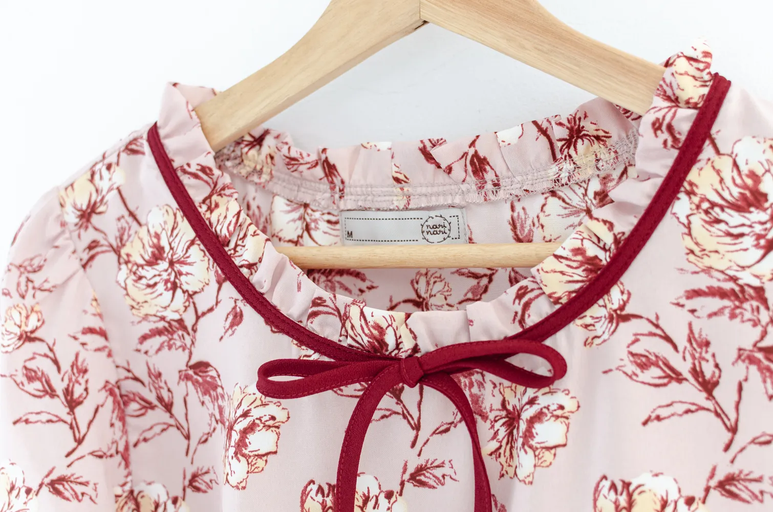 MT4834 Ruff Collar Floral Blouse – Pink-Red - Image 3