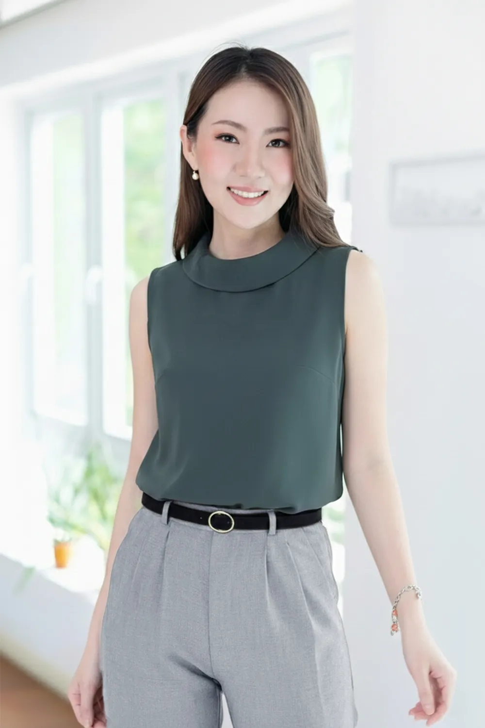 MT5500 High Neck Sleeveless Blouse – Dark Grey