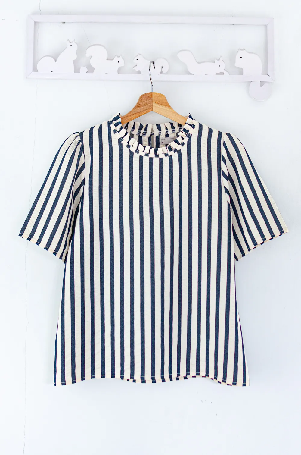 Alternative view of MT6752 Stripe Ruff Collar Blouse – Cream-Denim