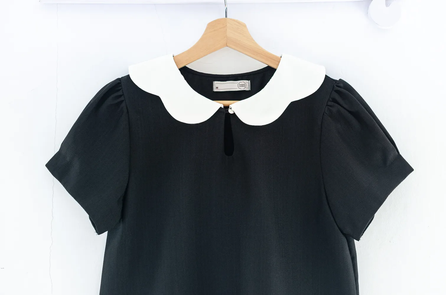 MT6906 Petal Collar Folded Sleeve Blouse – Black - Image 3
