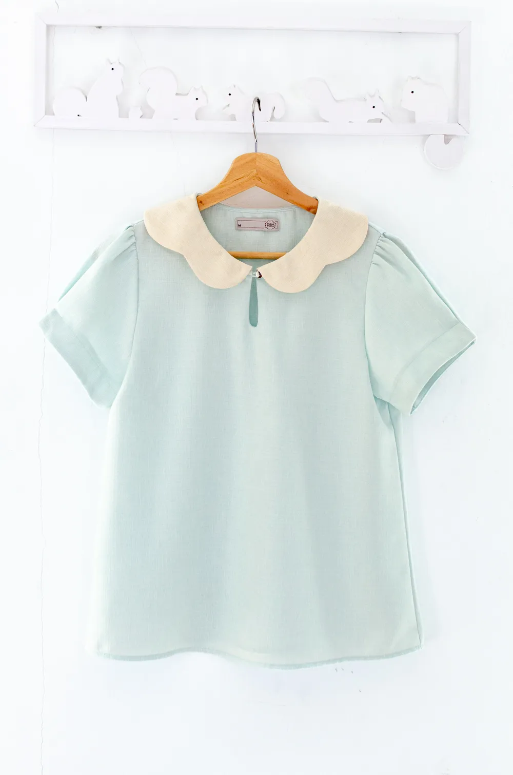 MT6906 Petal Collar Folded Sleeve Blouse – Mint Blue