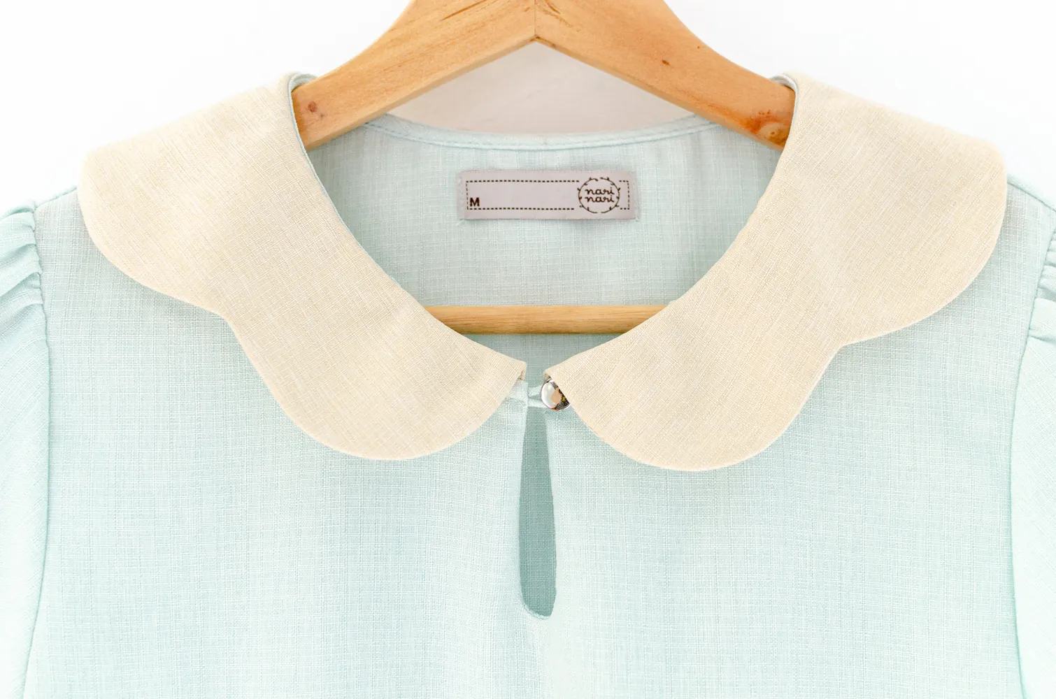 MT6906 Petal Collar Folded Sleeve Blouse – Mint Blue - Image 2