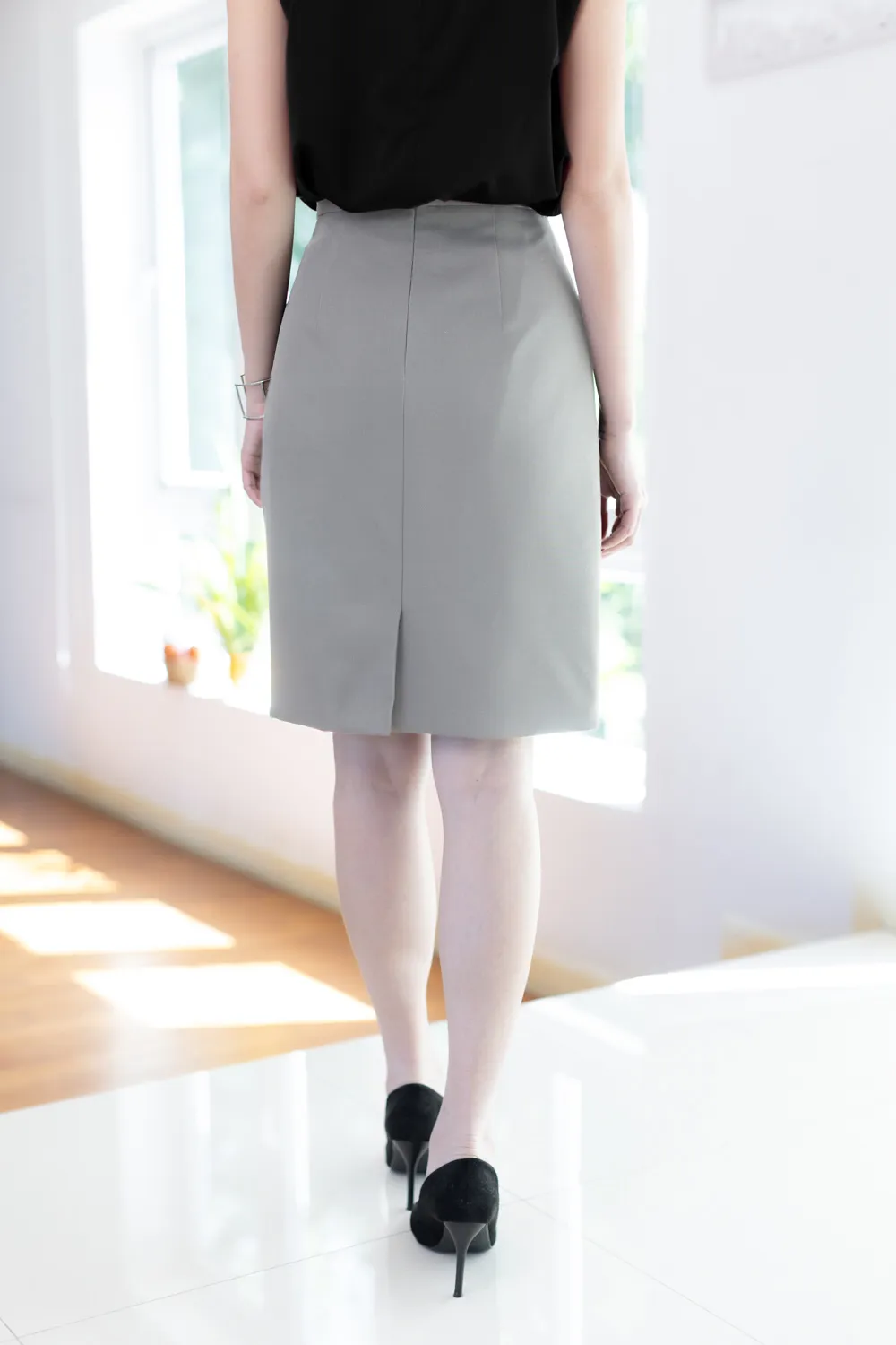 PK01 Classic Pencil Skirt – Warm Grey - Image 4
