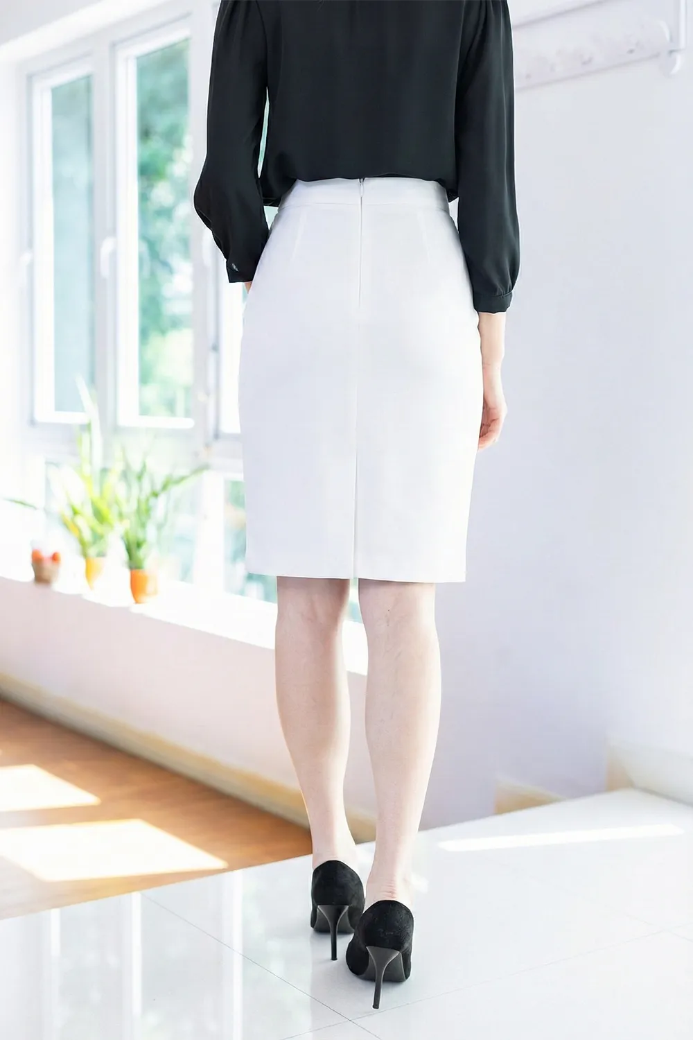 PK01 Classic Pencil Skirt – White - Image 4