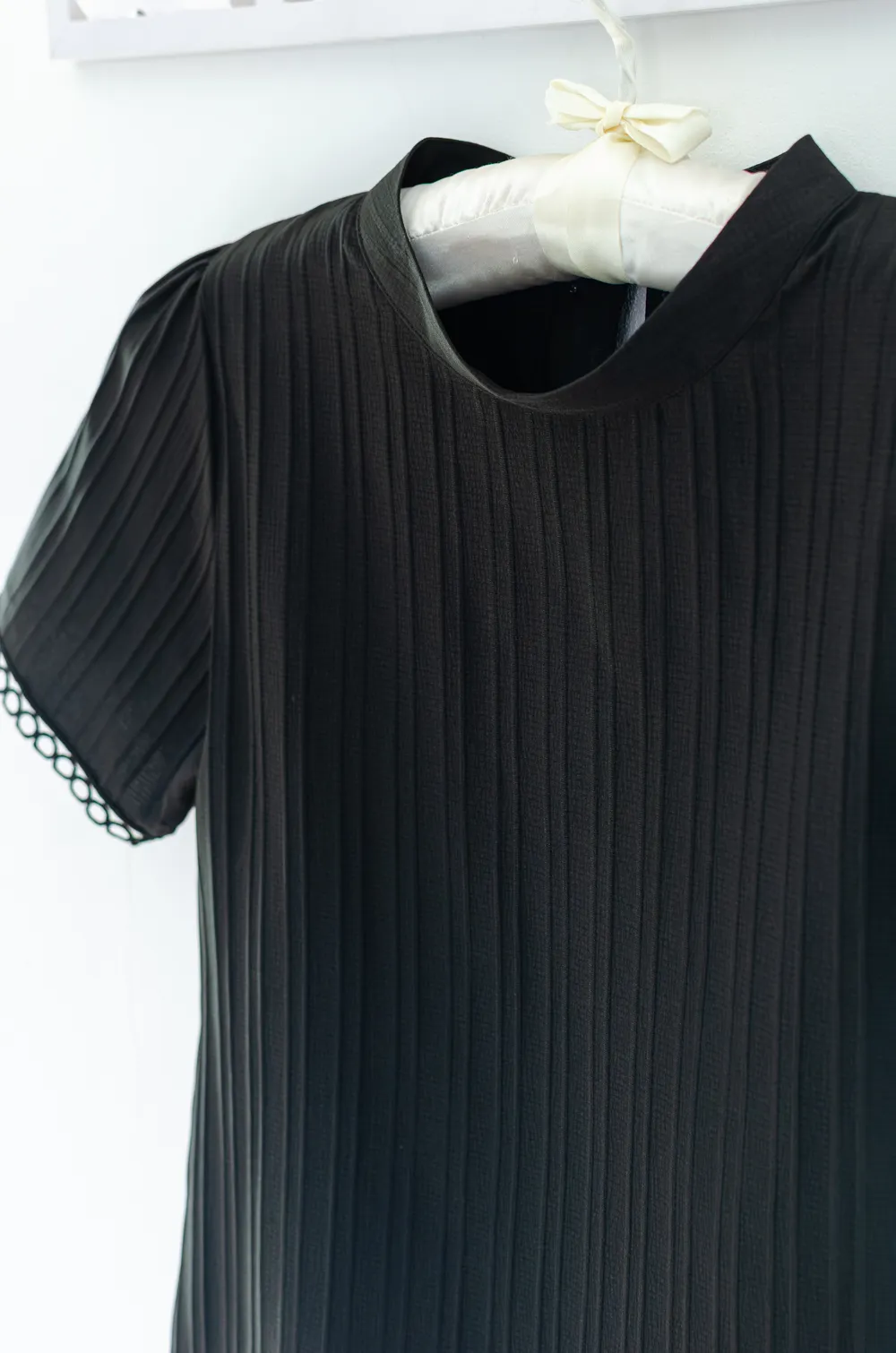 NT2521 Band Collar Lacey Textured Blouse – Black - Image 6