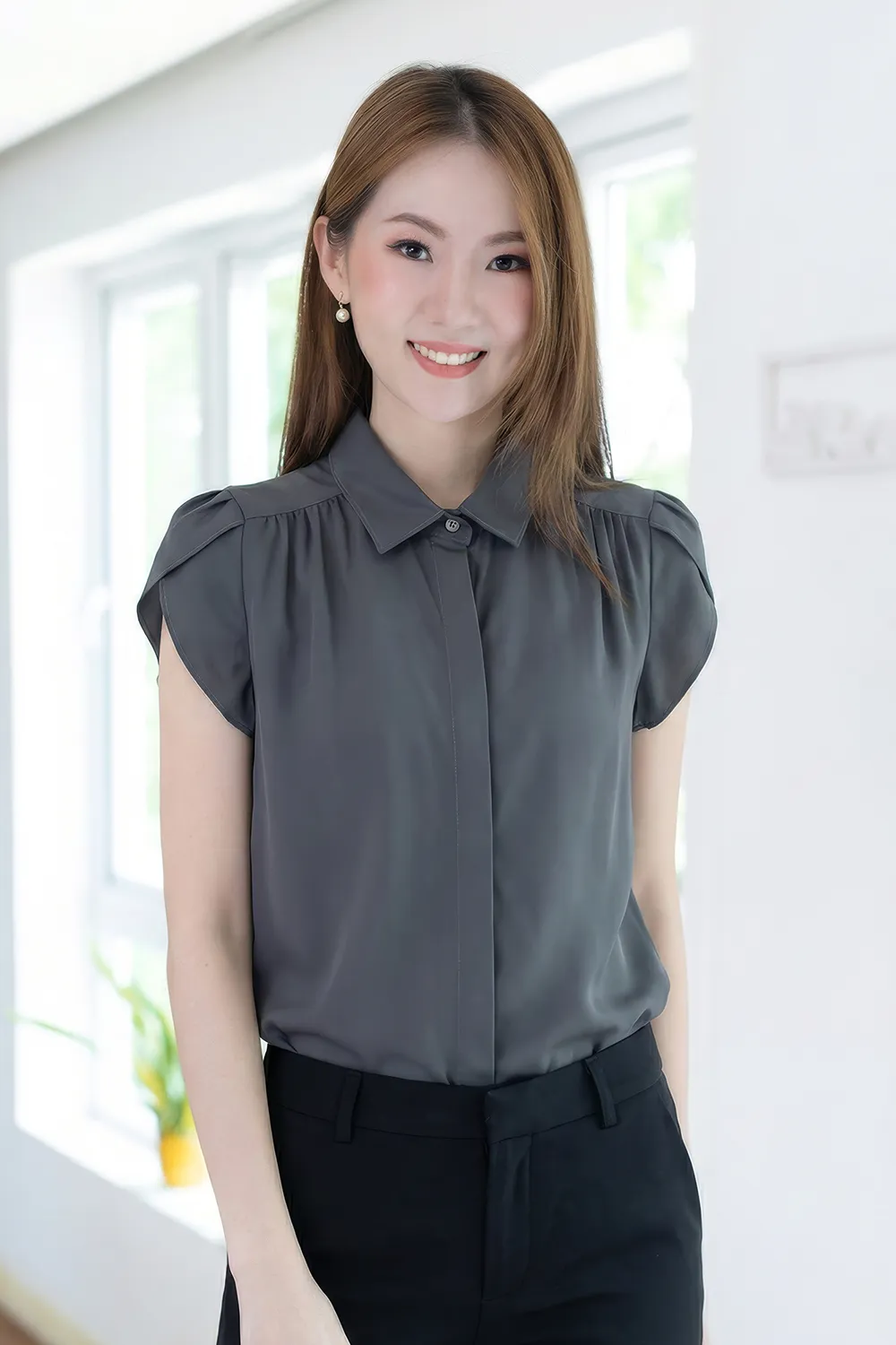 MN0222 Petal Sleeve Shirt – Dark Grey