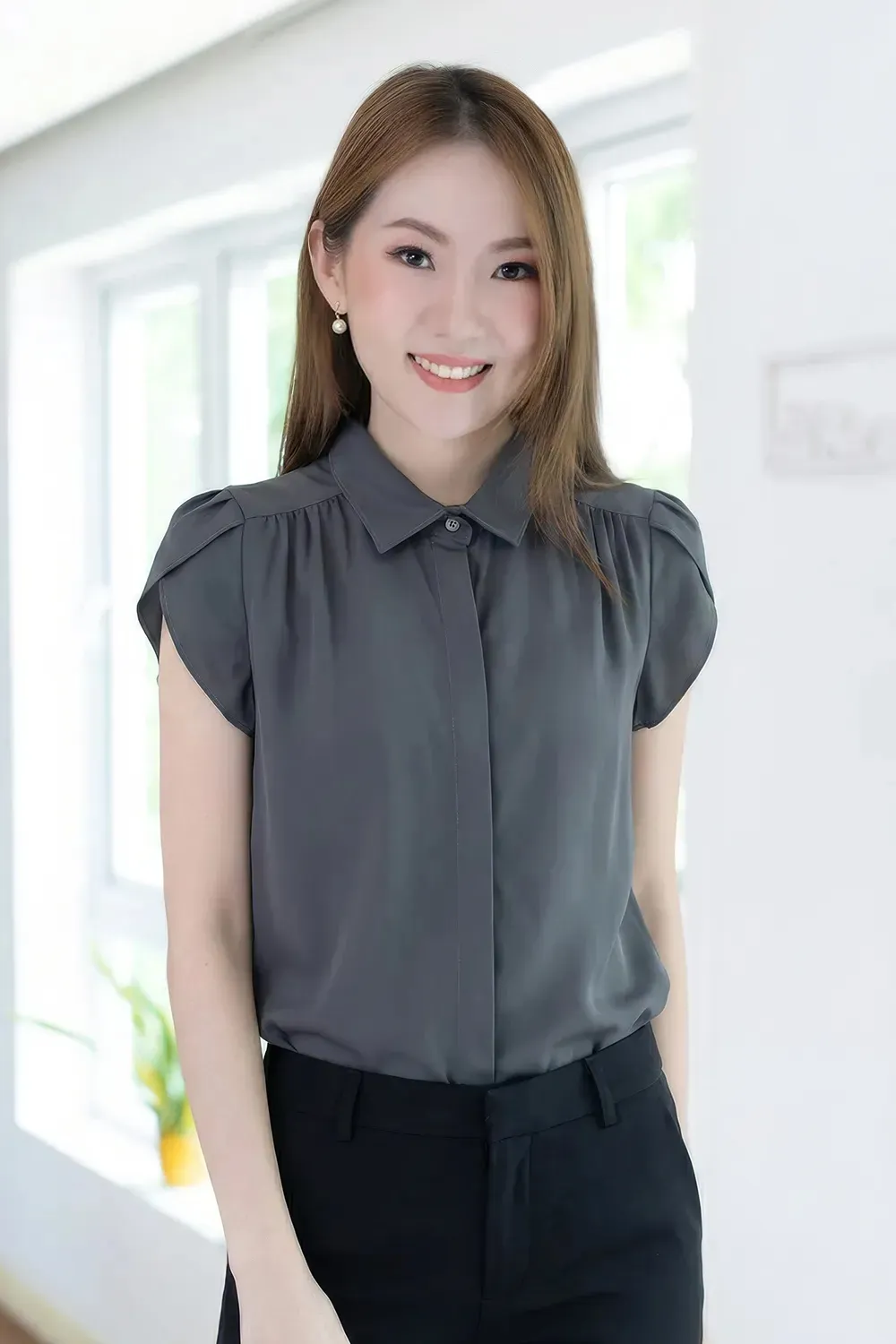 MN0222 Petal Sleeve Shirt – Dark Grey
