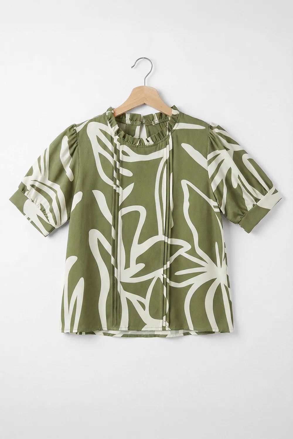 Alternative view of MT0404 Ruff Collar Balloon Sleeve Blouse – Matcha Green