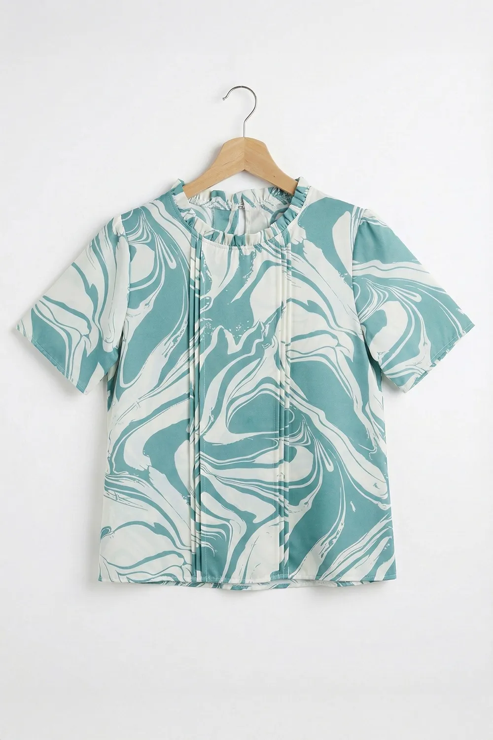 Alternative view of MT0401 Ruff Collar Pintuck Blouse – Teal