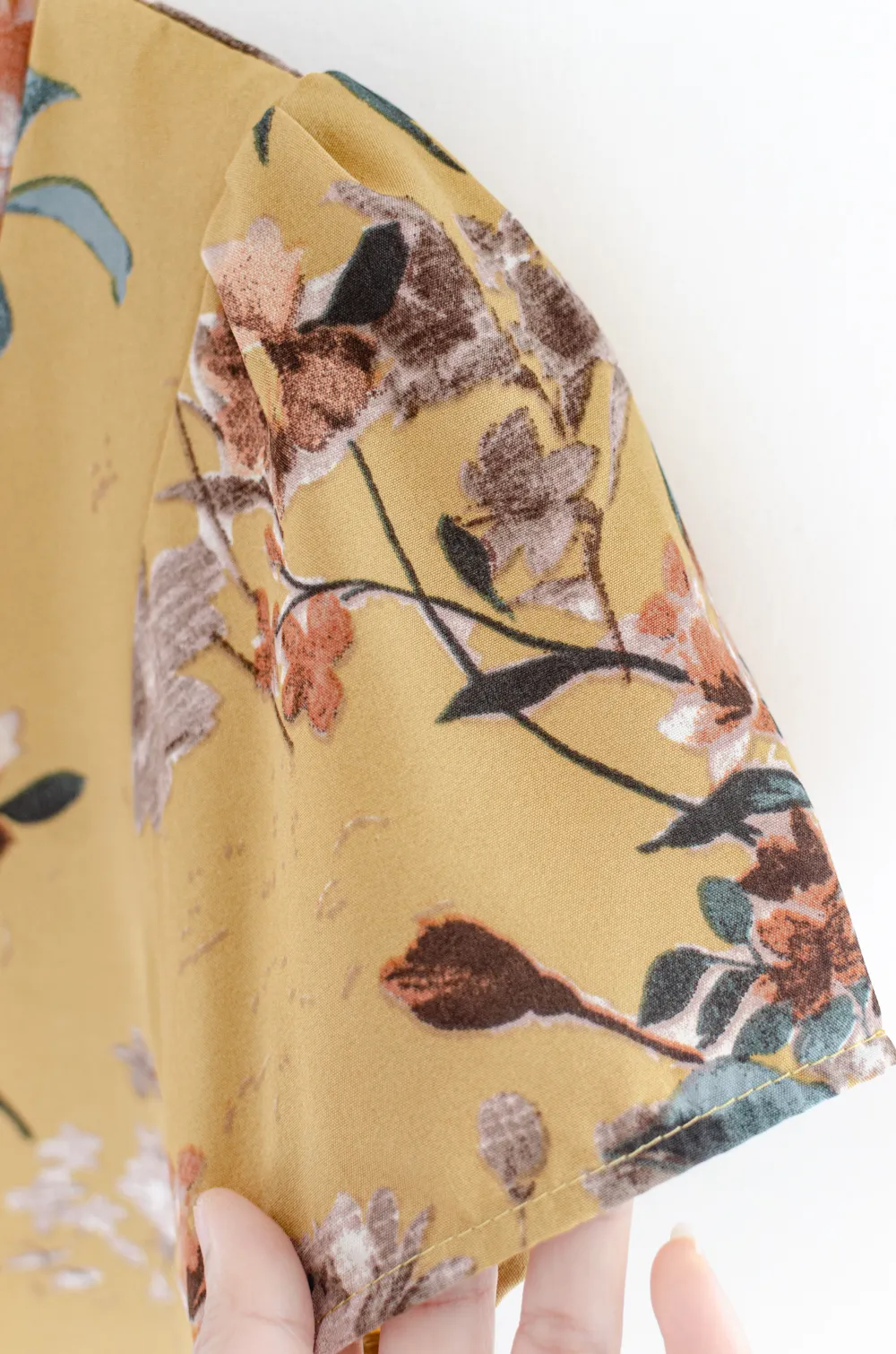 MT0601 V-Collar Faded Flower Print Blouse – Mustard - Image 5