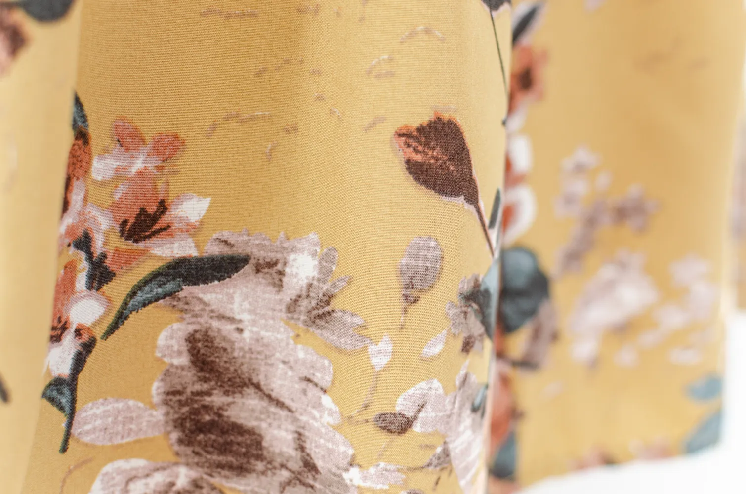 MT0601 V-Collar Faded Flower Print Blouse – Mustard - Image 6