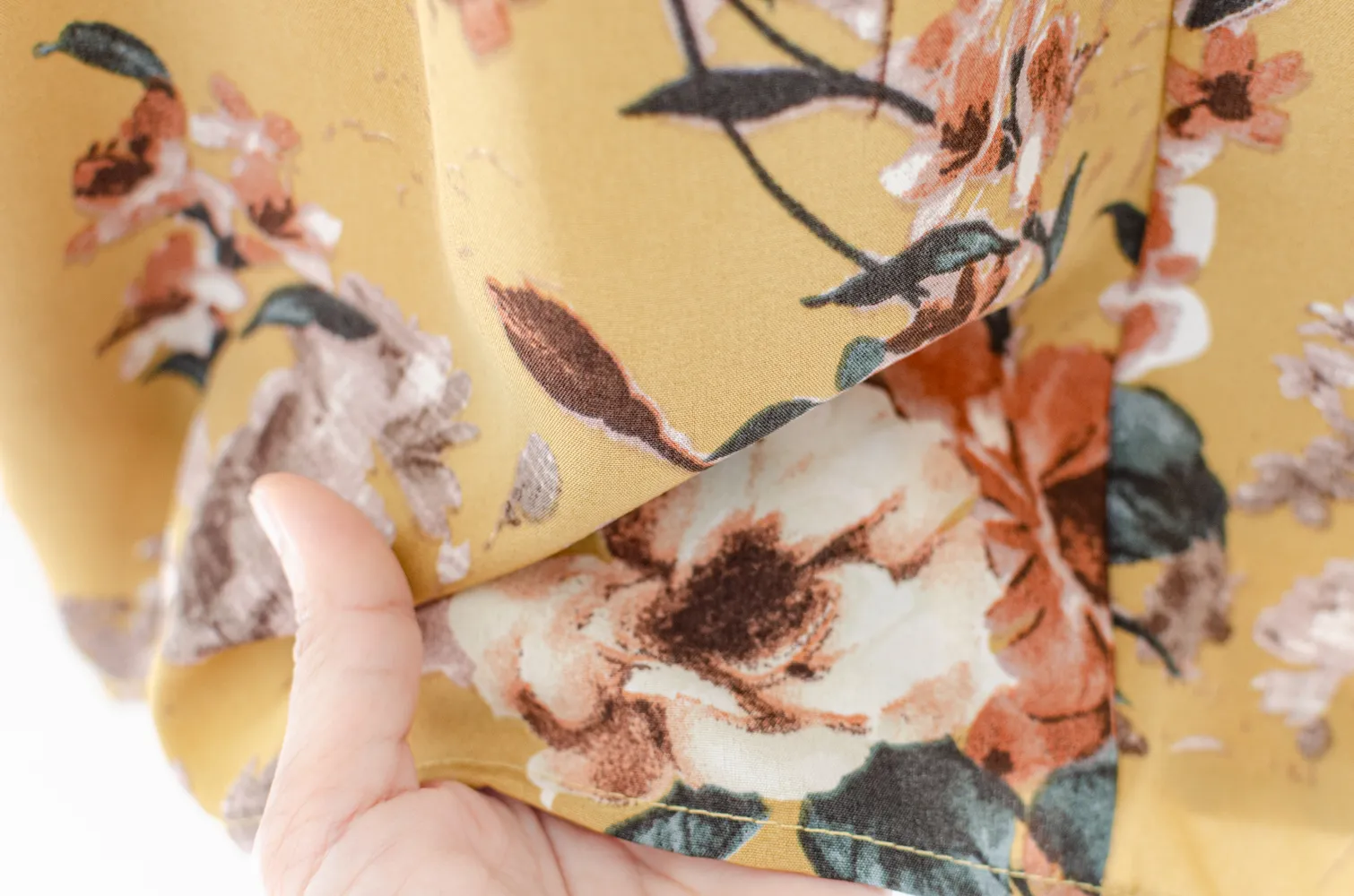 MT0601 V-Collar Faded Flower Print Blouse – Mustard - Image 7