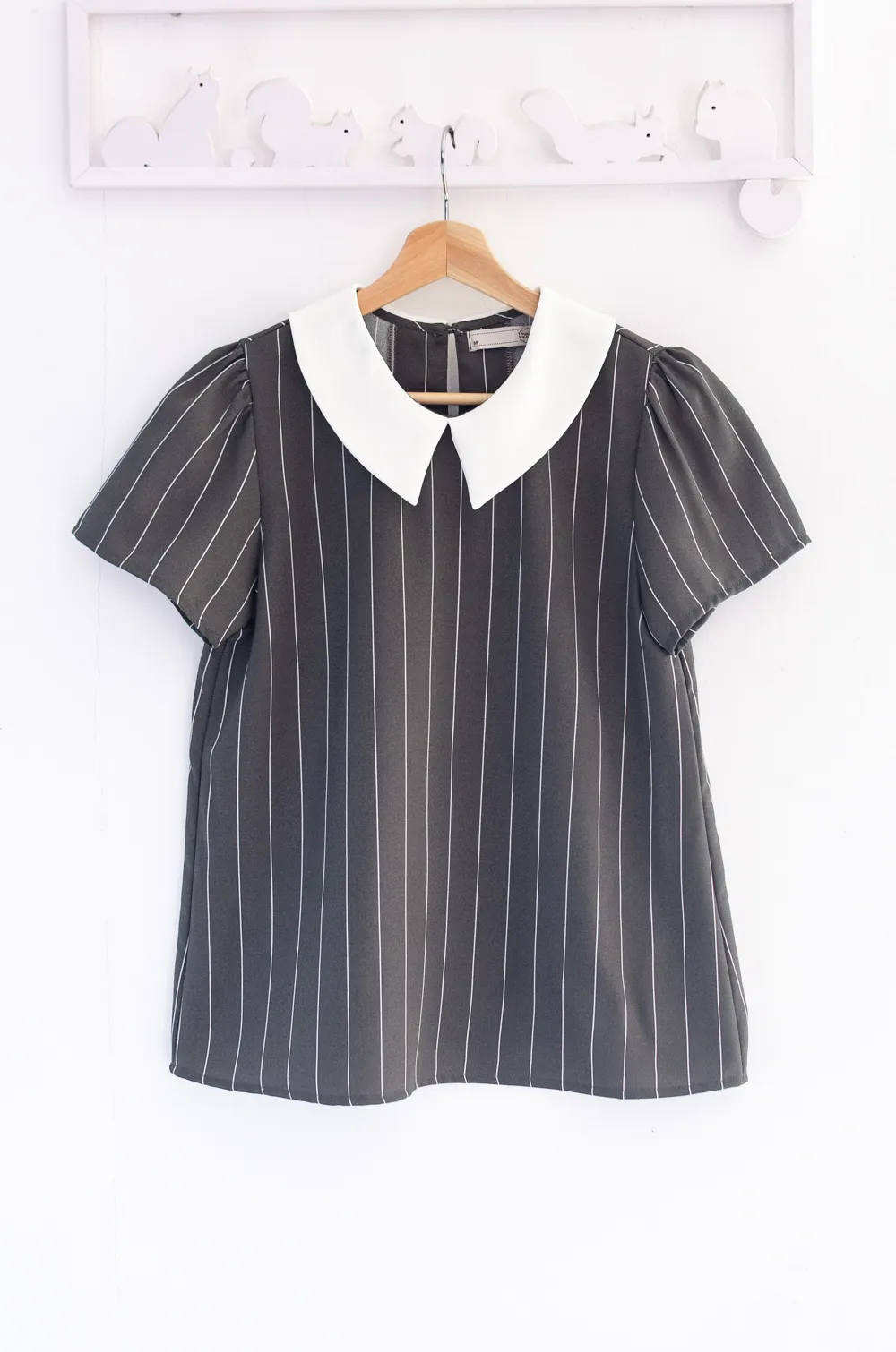 Alternative view of MT1301 Point Collar Stripe Blouse – Charcoal Grey
