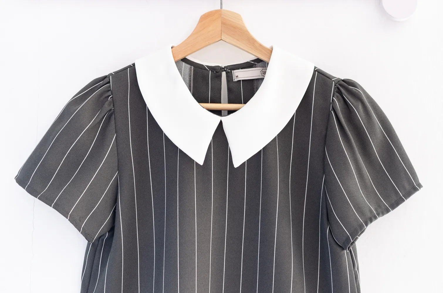 MT1301 Point Collar Stripe Blouse – Charcoal Grey - Image 3