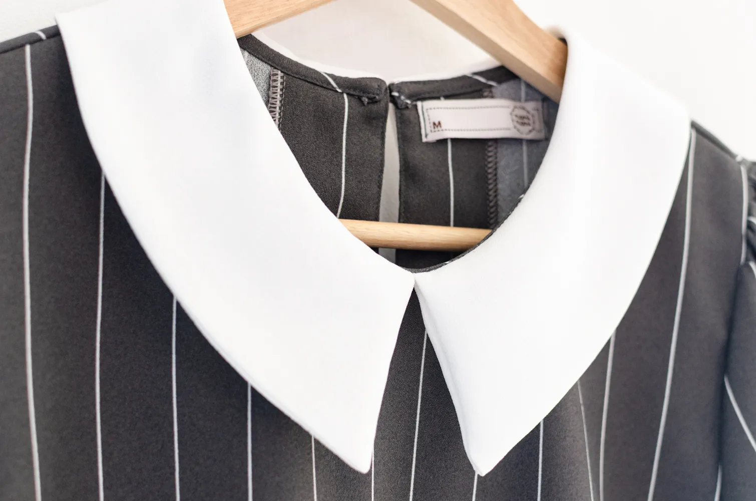 MT1301 Point Collar Stripe Blouse – Charcoal Grey - Image 4