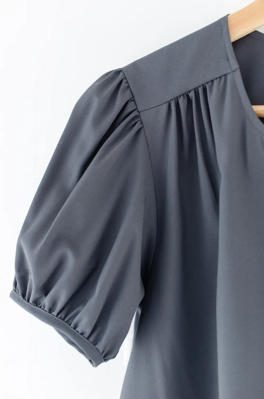 MT4527 Notch Neck Puff Sleeve Blouse – Dark Grey - Image 4