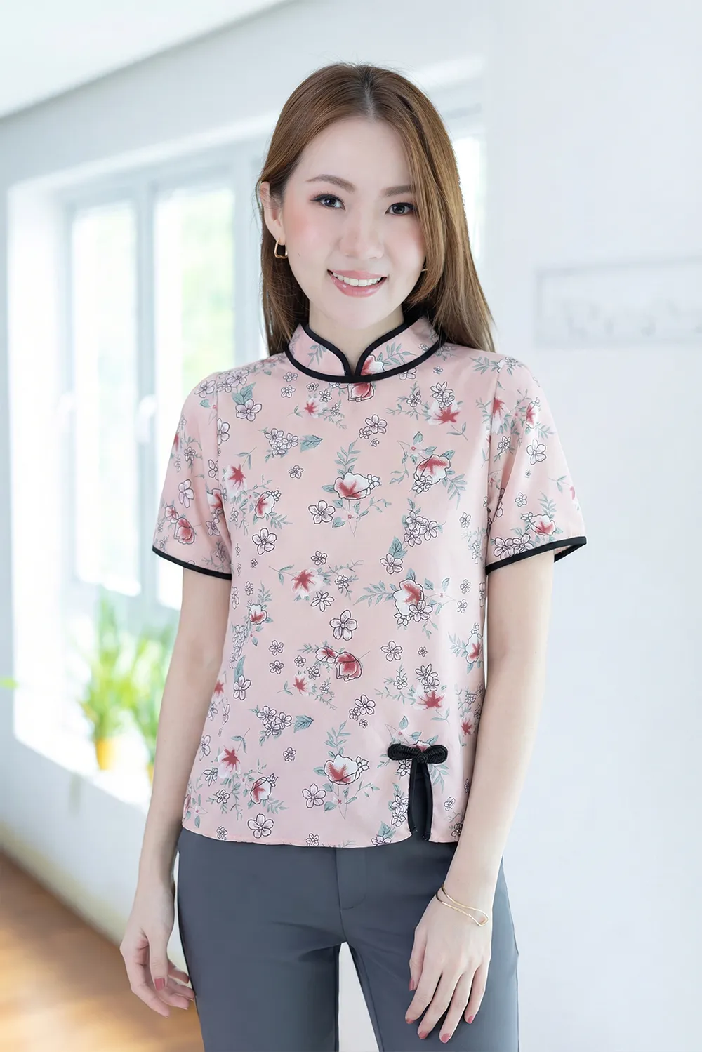 MT6210 Chinese Collar Side Slit Blouse – Charmed Pink