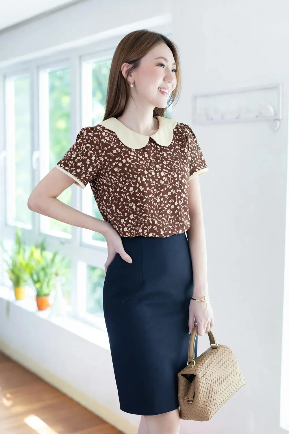 MT7047 Flora Petal Collar Blouse – Cinnamon Brown - Image 8