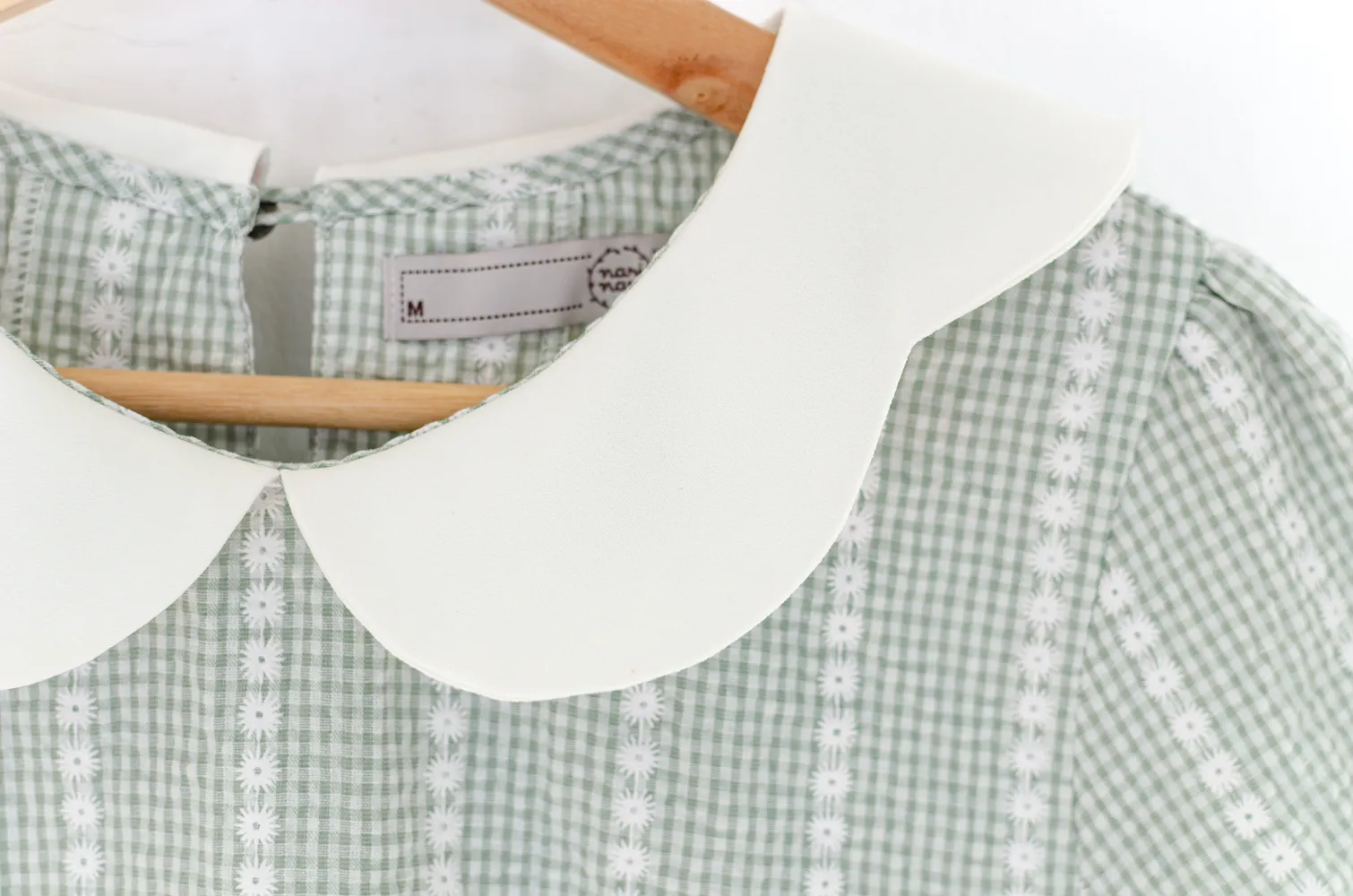 MT7047 Gingham Petal Collar Blouse – Green - Image 4