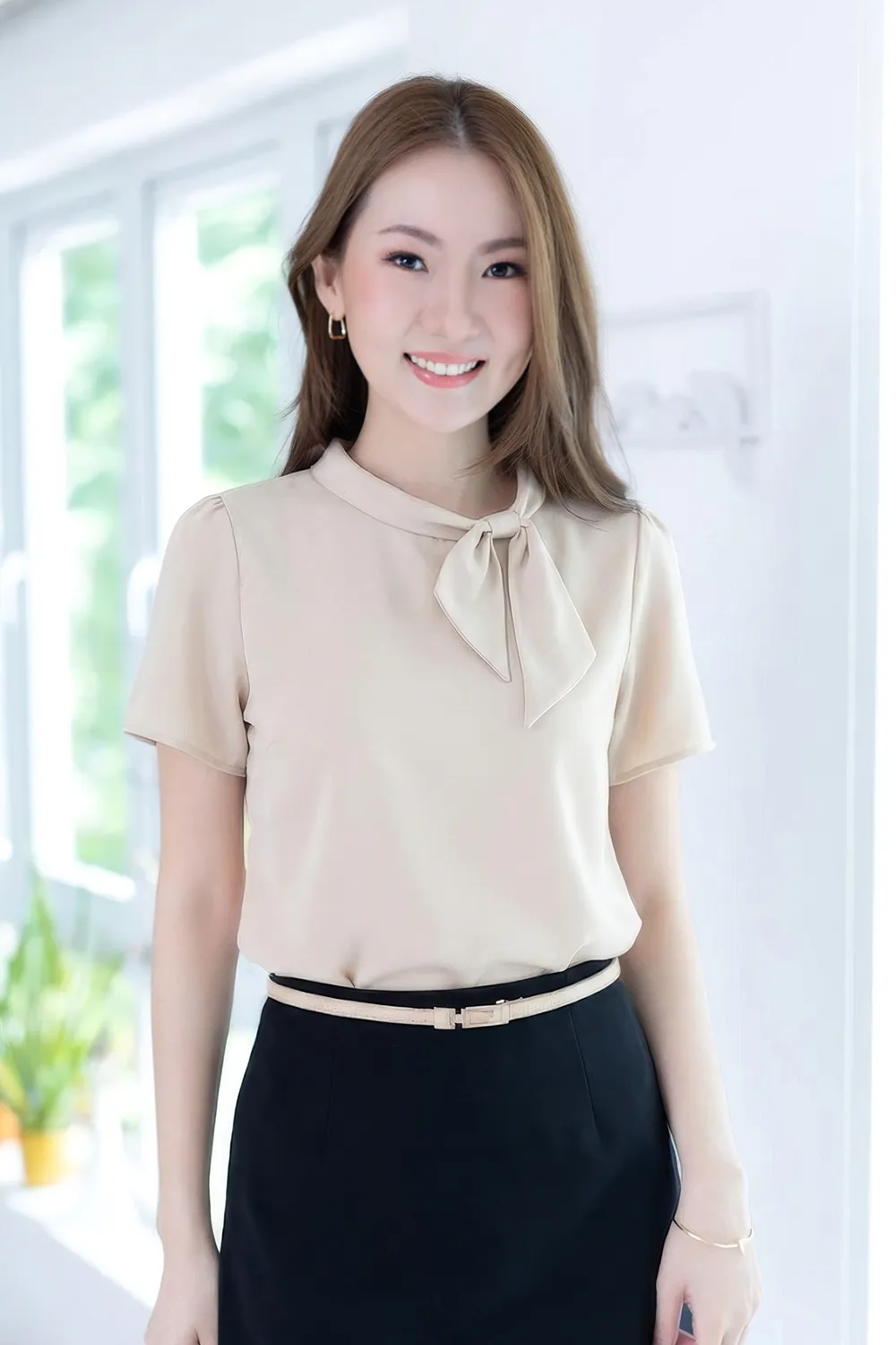NT2522 Bow Collar Blouse – Oatmeal