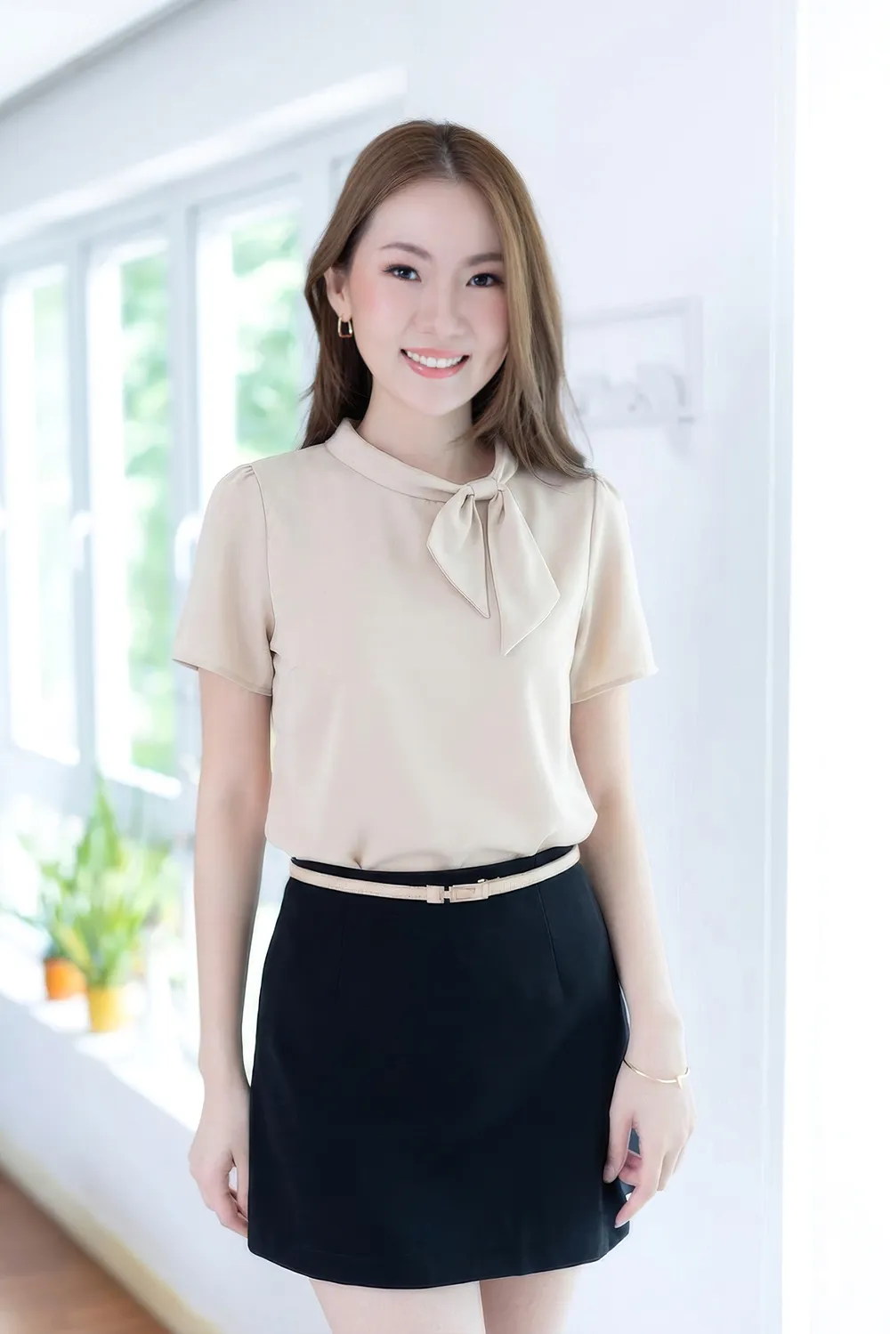 NT2522 Bow Collar Blouse – Oatmeal - Image 8