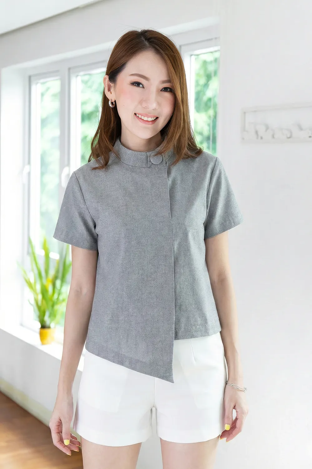 NT500 Asym Plain Crop Top – Grey