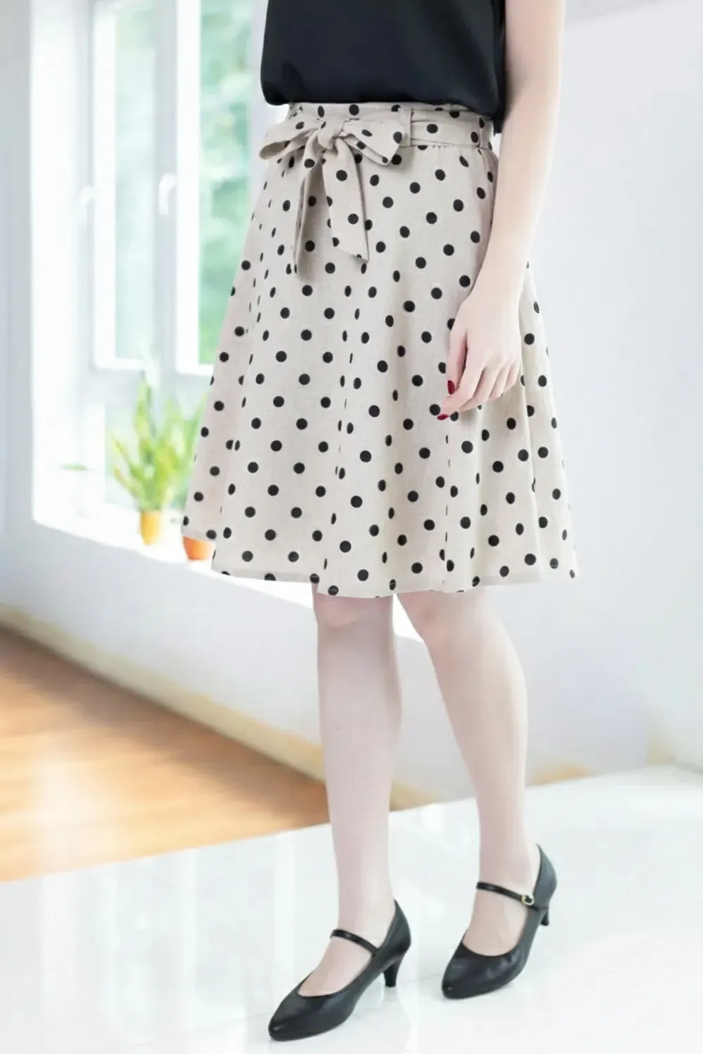 PK02 Polka Dot Sylvia Circle Skirt – Tweed Light Beige