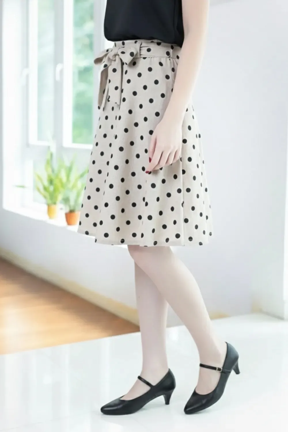 PK02 Polka Dot Sylvia Circle Skirt – Tweed Light Beige - Image 3