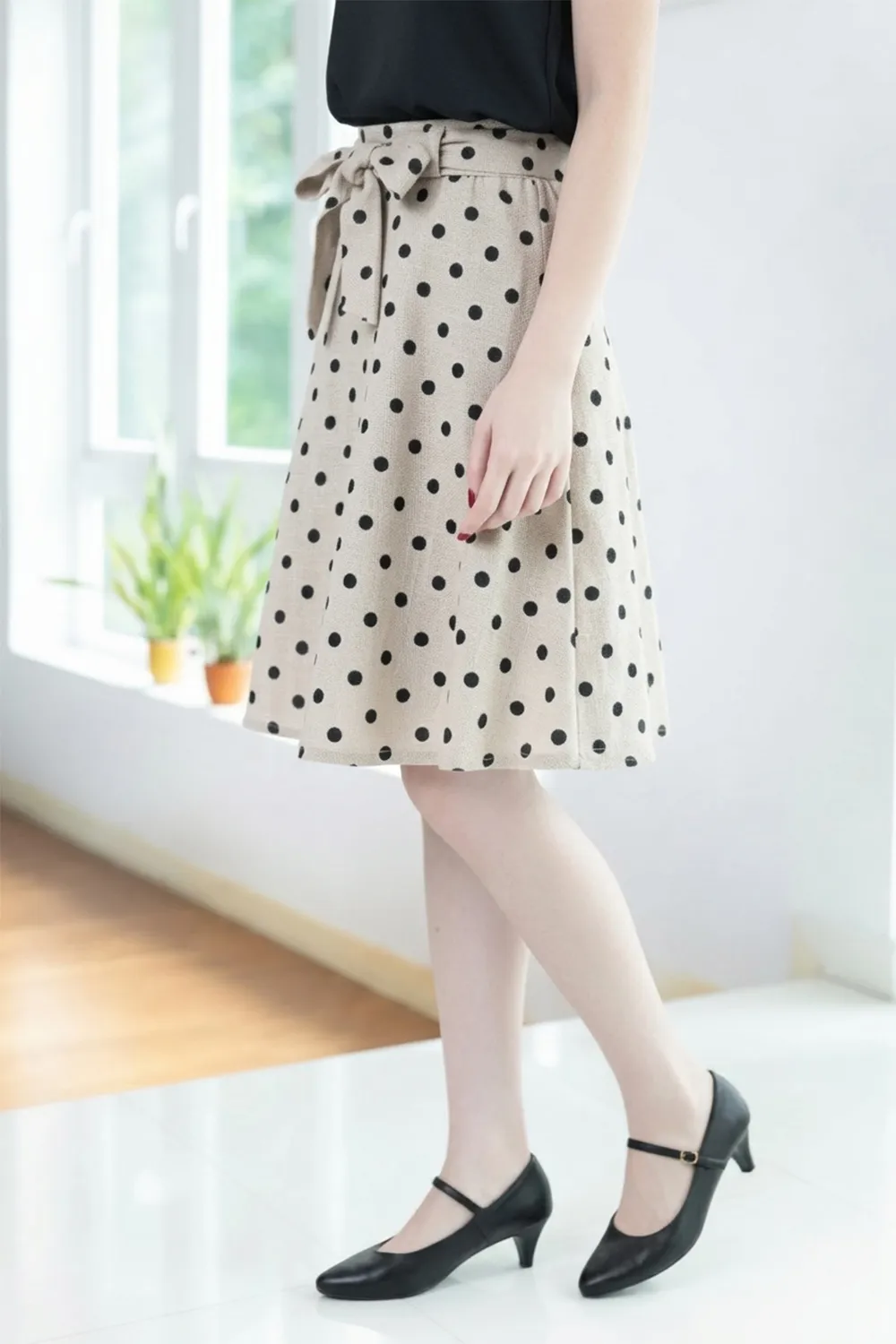 PK02 Polka Dot Sylvia Circle Skirt – Tweed Light Beige - Image 3
