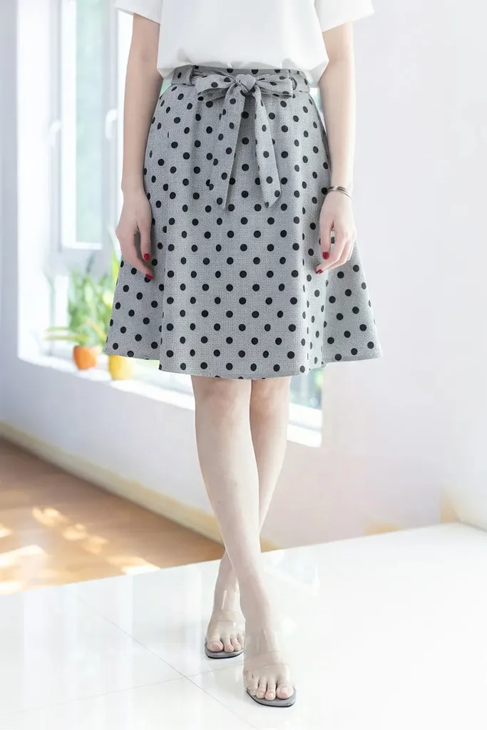 PK02 Polka Dot Sylvia Circle Skirt – Tweed Grey
