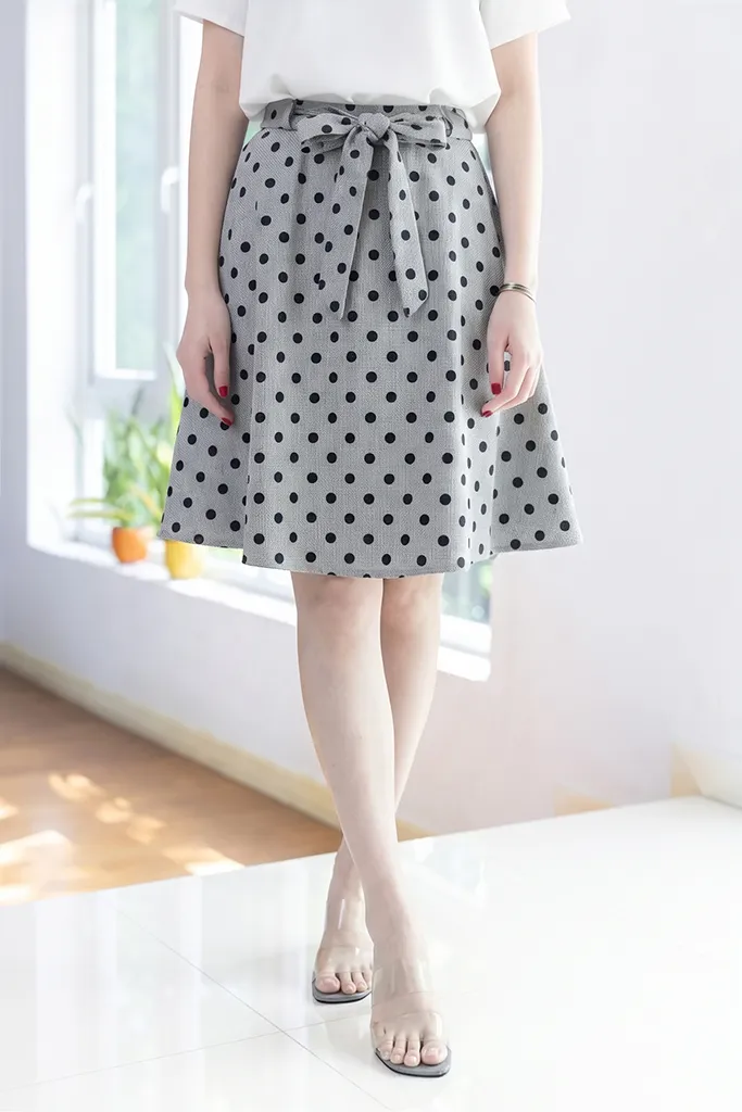 PK02 Polka Dot Sylvia Circle Skirt – Tweed Grey