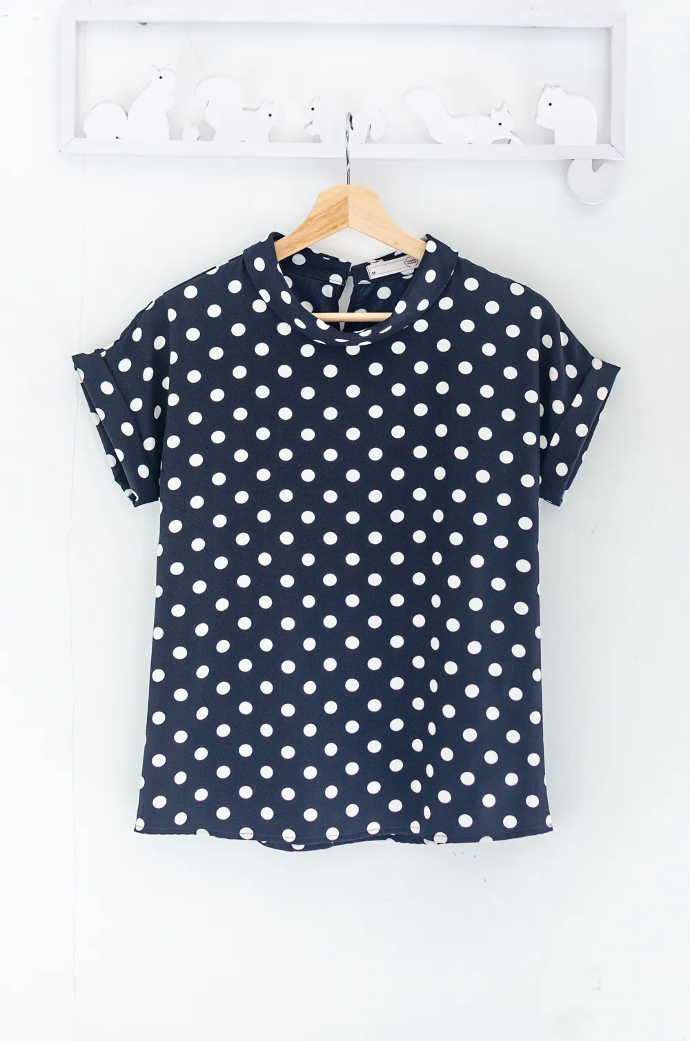 Alternative view of MT2514 Folded Collar Dot Blouse – Navy Blue