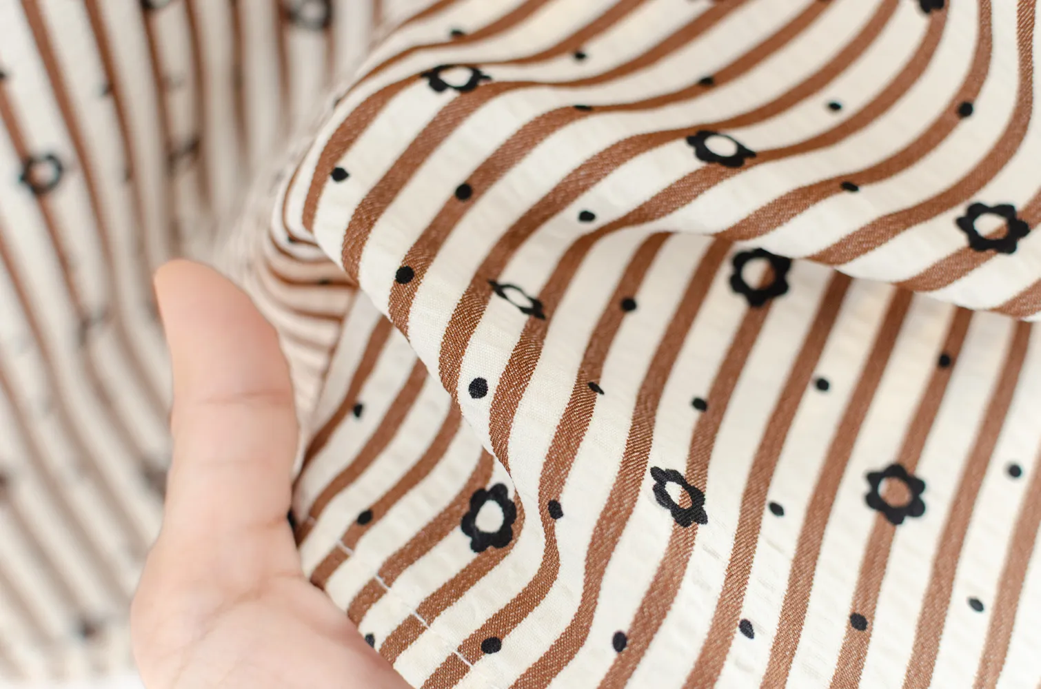 MT5040 Overlap Collar Stripe&Daisy Blouse – Brown - Image 6