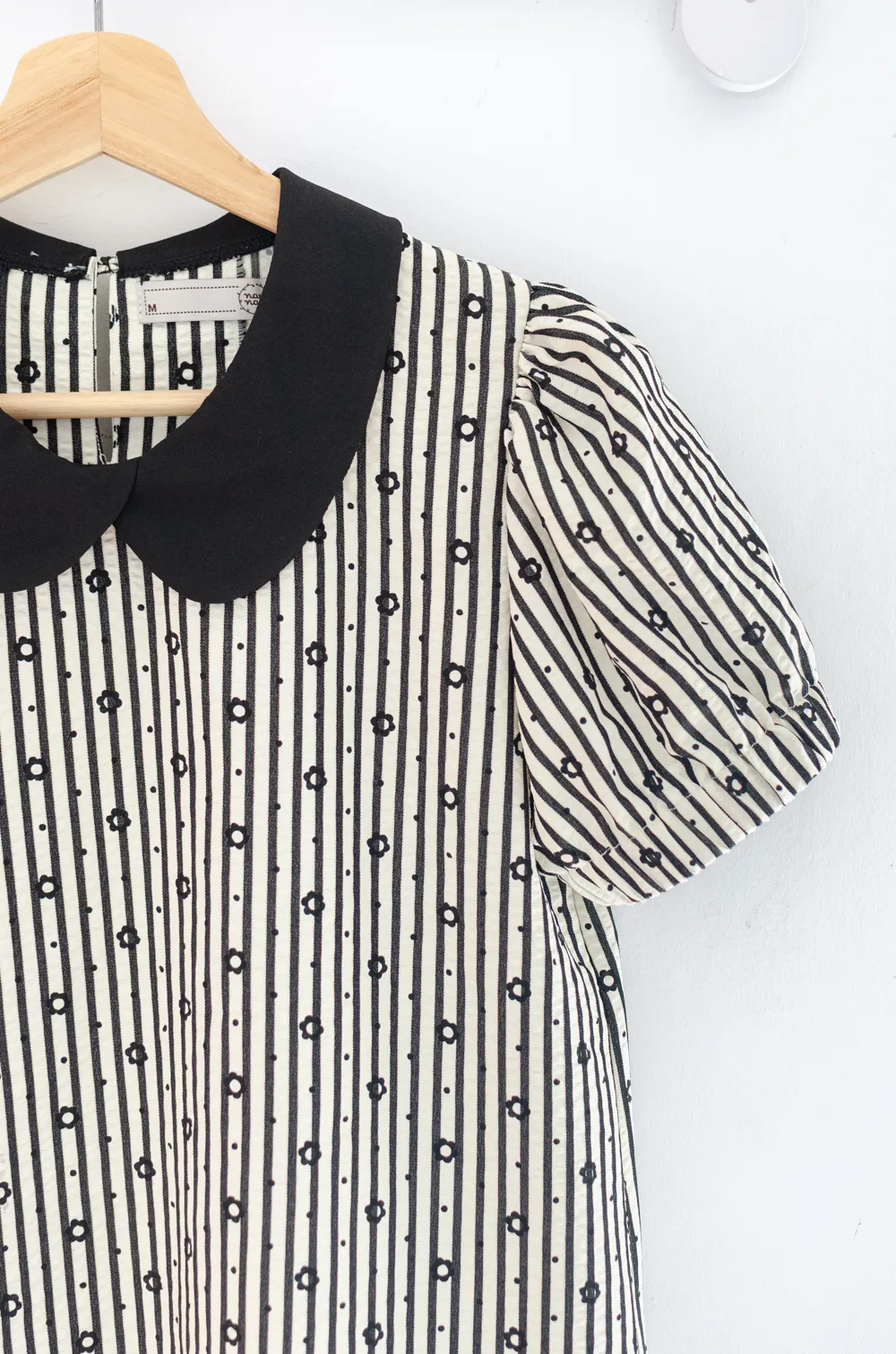 MT5040 Overlap Collar Stripe&Daisy Blouse – Black - Image 4