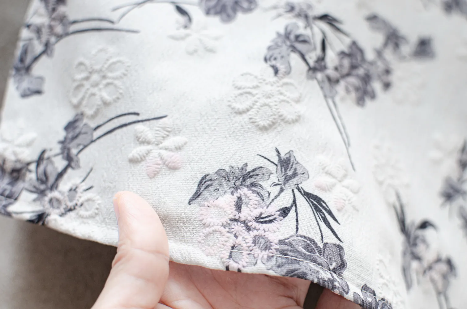 MT5040 Overlap Collar Textured Flower Blouse – White-Grey - Image 6