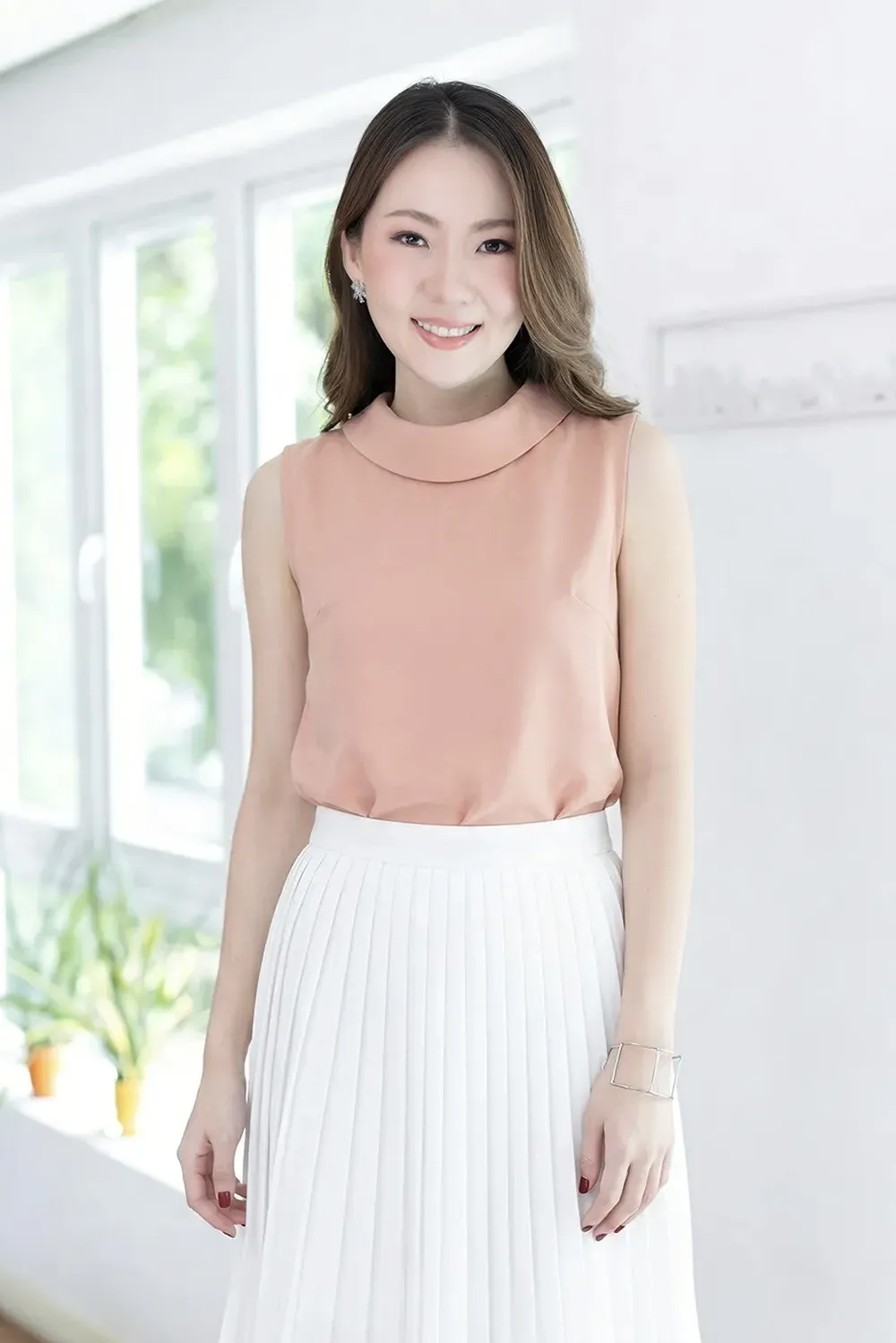 MT5500 High Neck Sleeveless Blouse – Salmon Pink