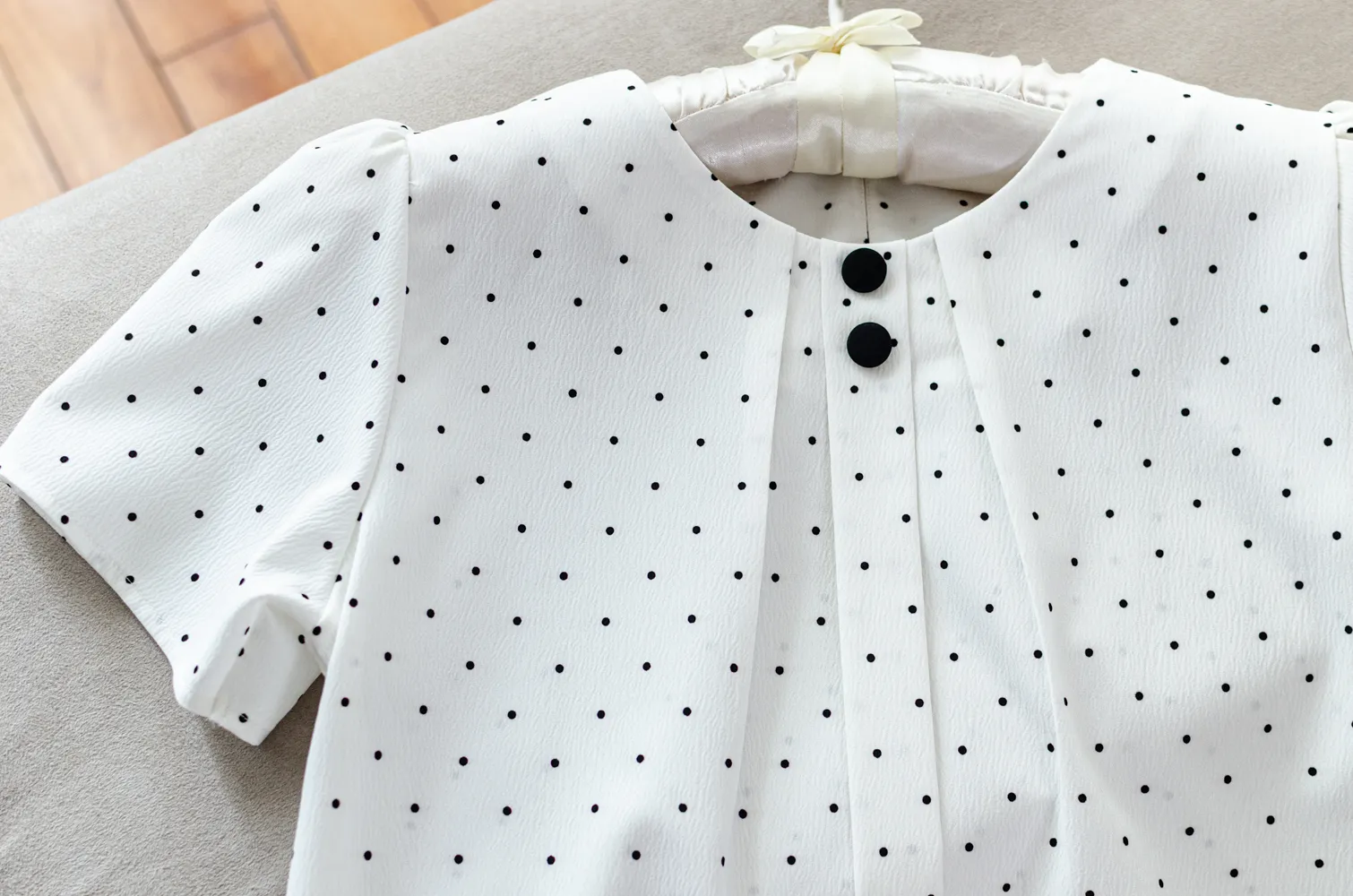 NT2328 Double Button Placket Blouse – Dot White - Image 3