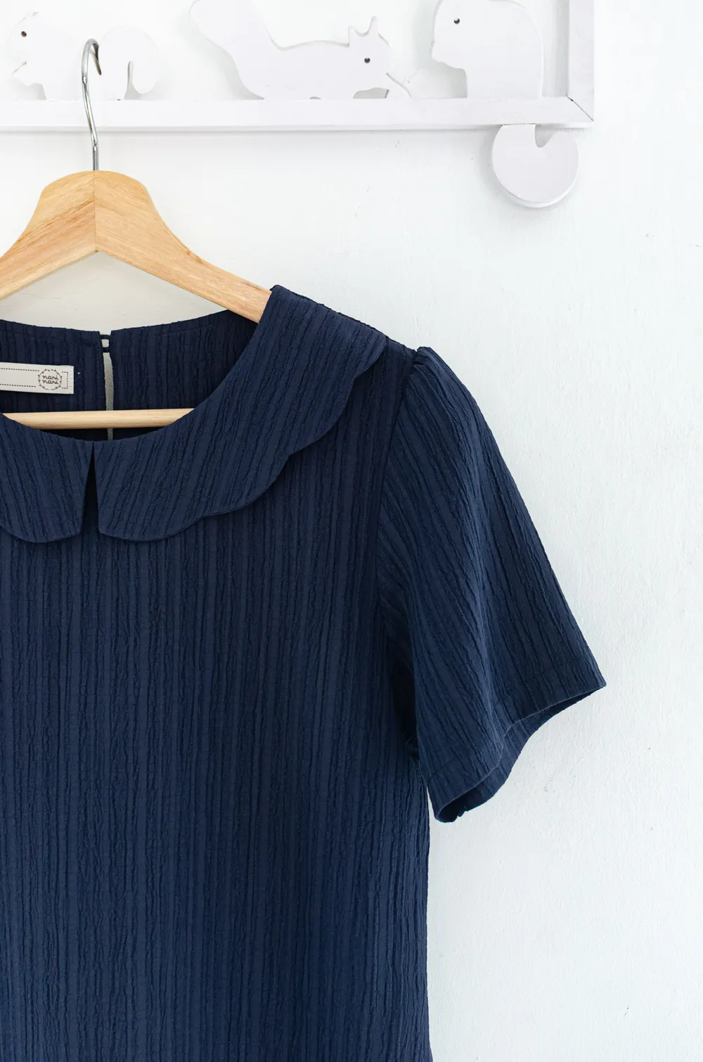 NT2468 Scallop Collar Textured Blouse – Navy Blue - Image 4