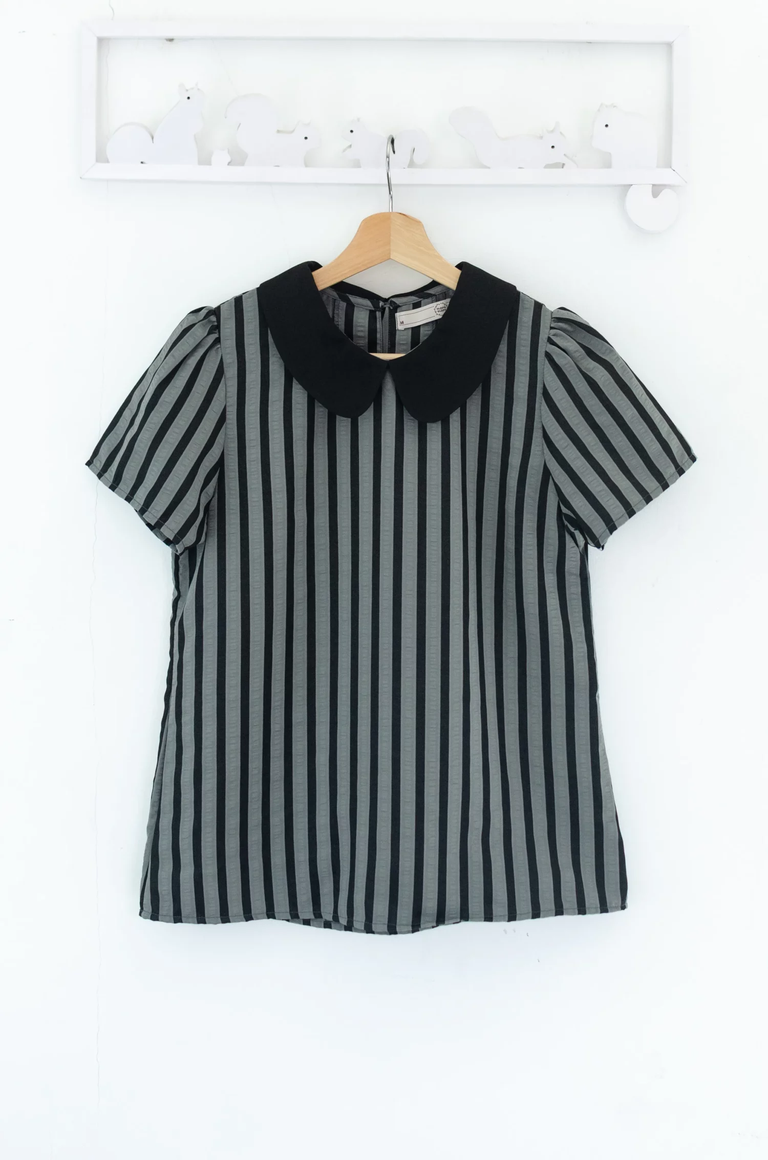 Alternative view of MT0101 Peter Pan Collar Stripe Blouse – Dark Grey