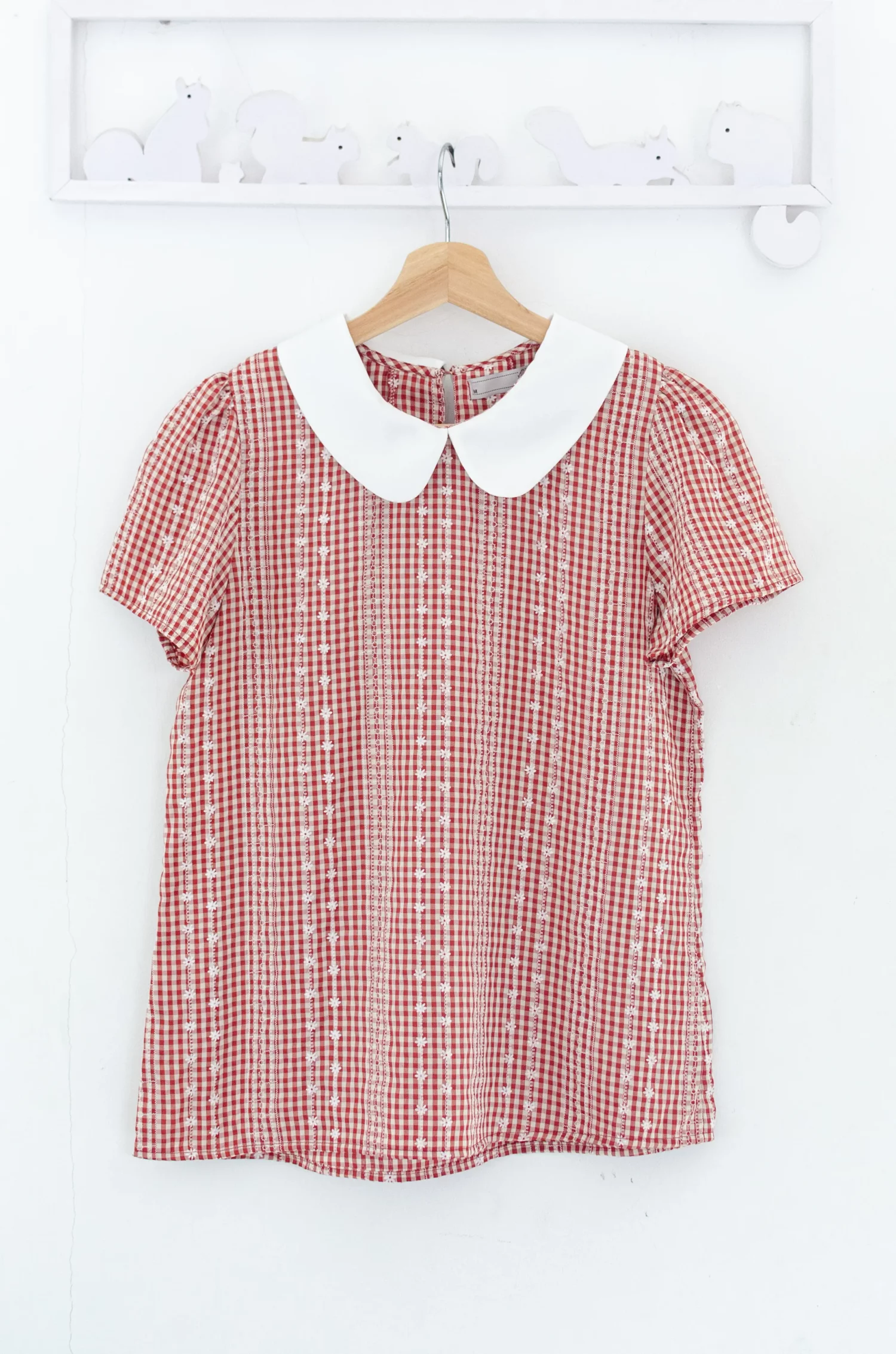 Alternative view of MT0101 Peter Pan Collar Gingham Blouse – Red