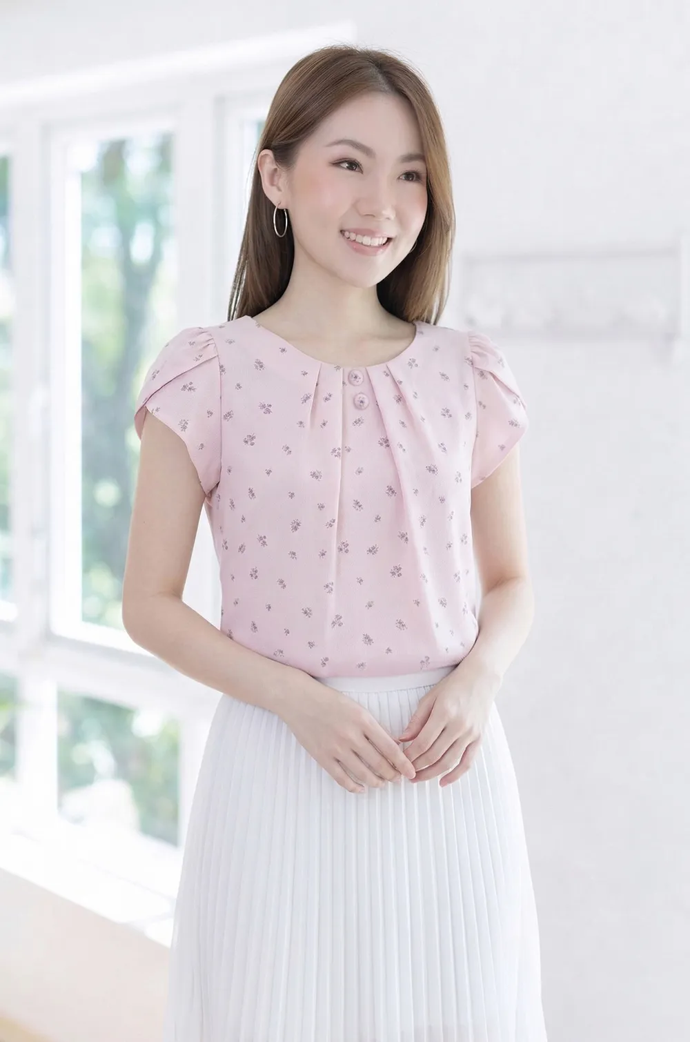 MT0503 Folded Neckline Crinkled Blouse – Lavender