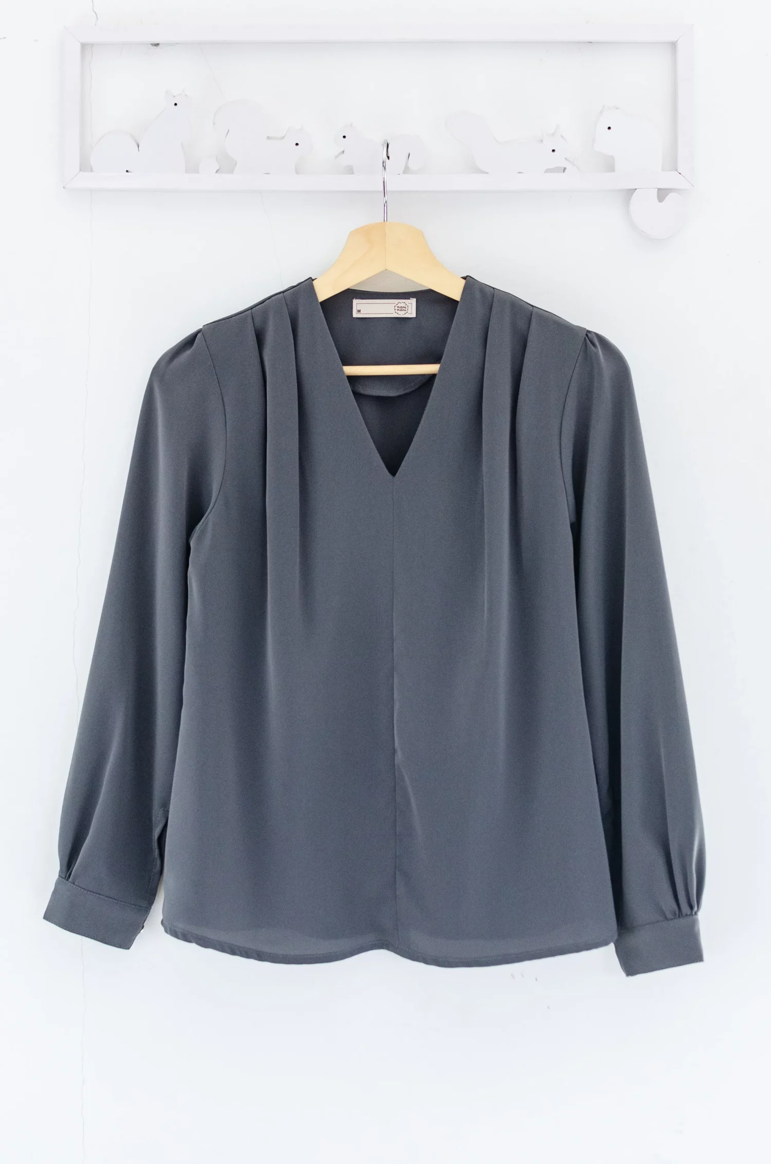 Alternative view of MT0651 Sophie V-Collar Long Sleeve Blouse – Dark Grey