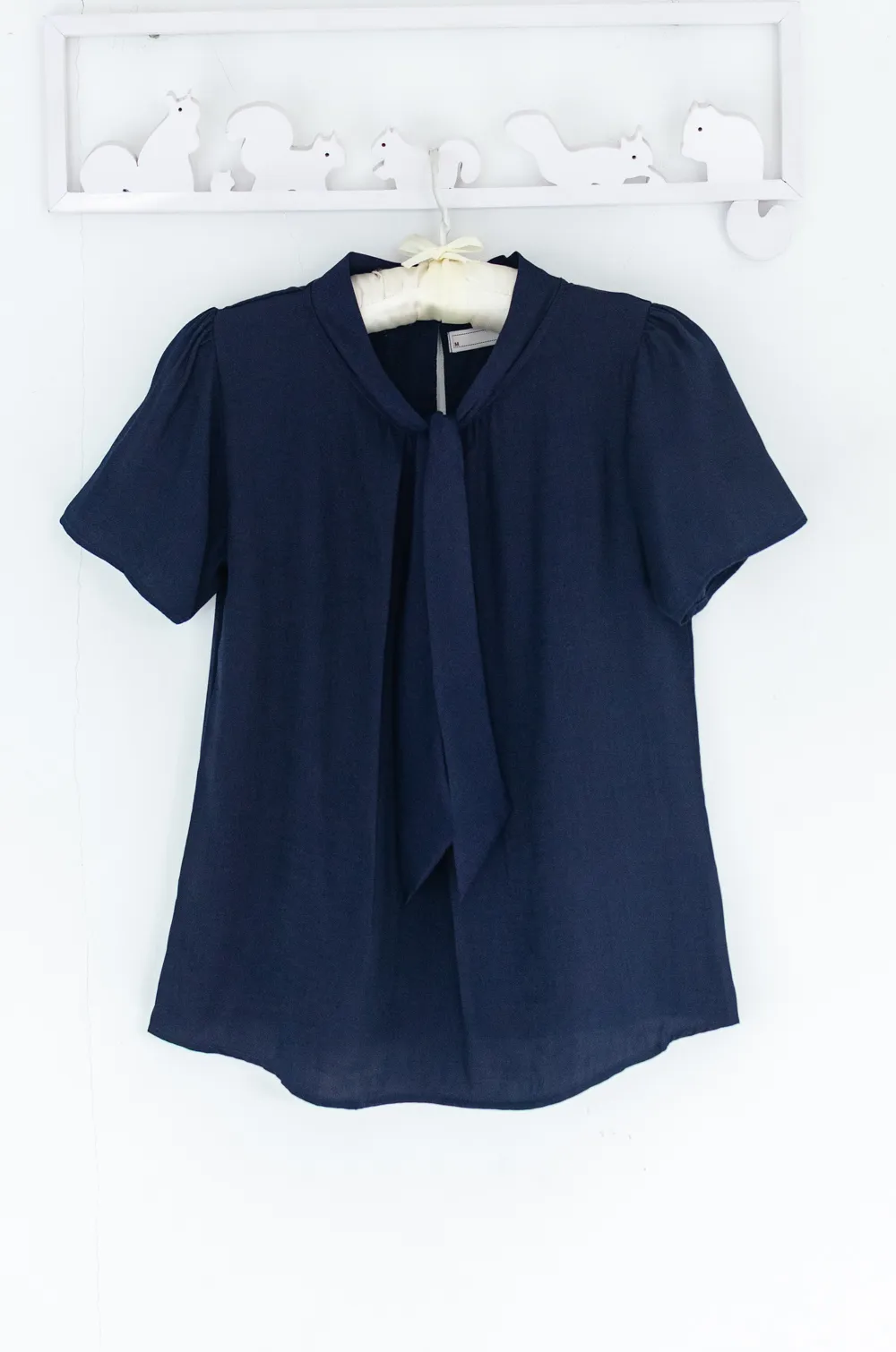 Alternative view of NT2429 Tie-Neck Silk Blouse – Navy Blue