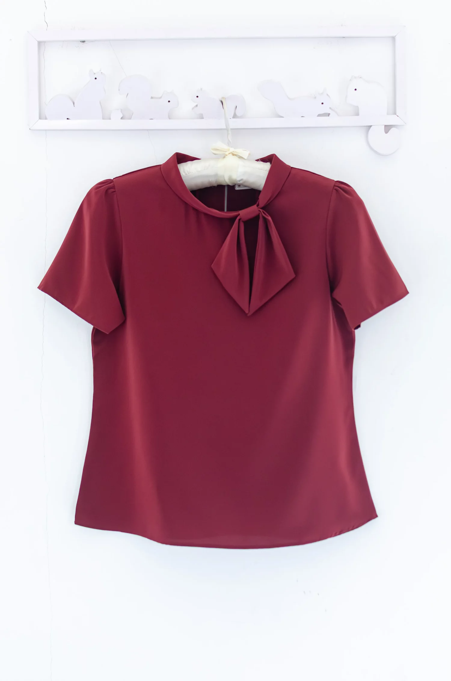 Alternative view of NT2522 Bow Collar Blouse – Red Wine